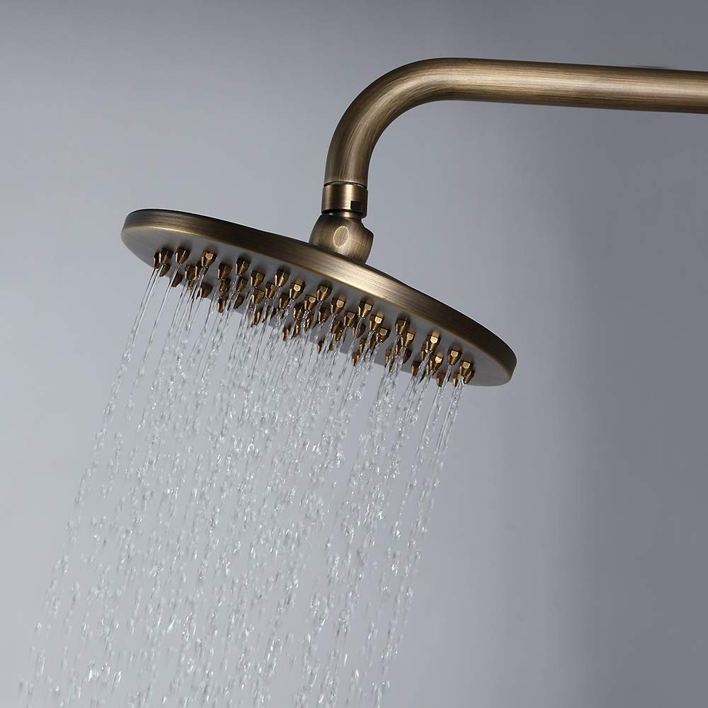 Antique Brass Rain Shower Head Set - 8 Inch Wall Mounted Waterfall Shower System with Concealed Valve & Trims for Luxurious Bathroom Upgrade | Perfect for Spa-Like Experience & Modern Home Decor