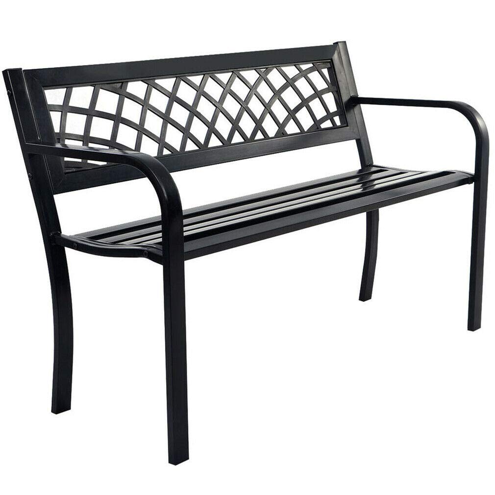 **Heavy-Duty Steel Frame Outdoor Garden Bench - Patio, Porch, Deck, Park & Pathway Seating - Weather-Resistant & Durable for Relaxation & Socializing**
