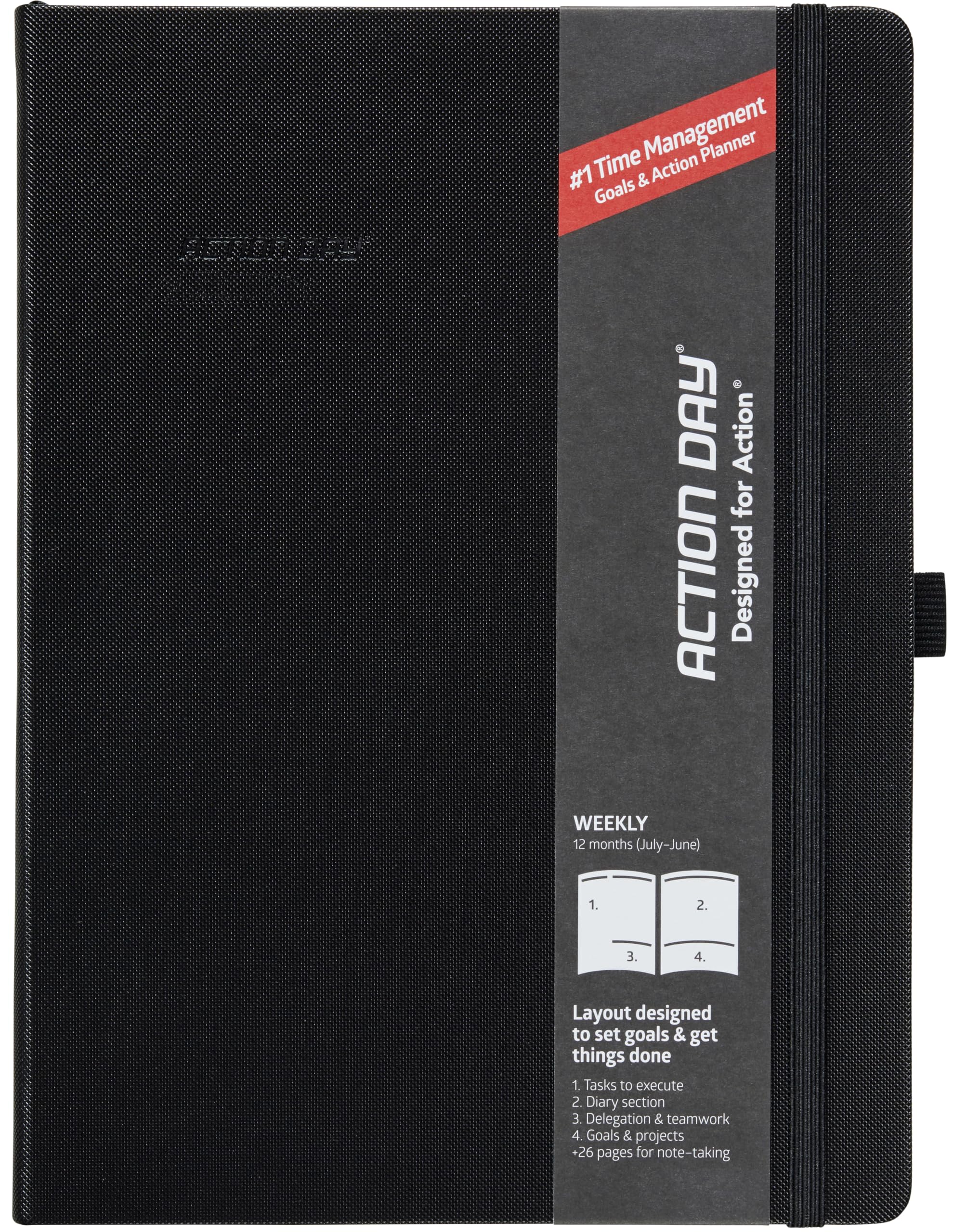 Action Day 2025 Weekly Planner - Productivity Planner with To-Do Lists, Goal Tracking & Project Management - 8x11 Dated Daily Diary (Black) - Perfect for Professionals, Students & Busy Moms