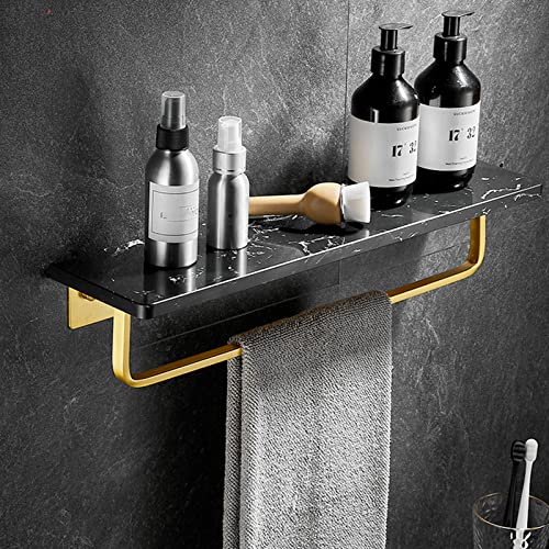 No Drill Rustproof Adhesive Shower Basket - 40cm Wall Mounted Marble Shower Organizer for Bathroom & Toilet (Black) - Perfect for Small Spaces & Clutter-Free Showers