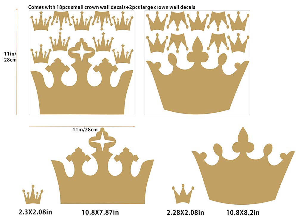 Metallic Vinyl Princess Crown Peel & Stick Wall Decals for Girls' Bedroom & Nursery - Self-Adhesive Wall Stickers for Kids Room Decor, Birthday Party & Princess Theme Decorations