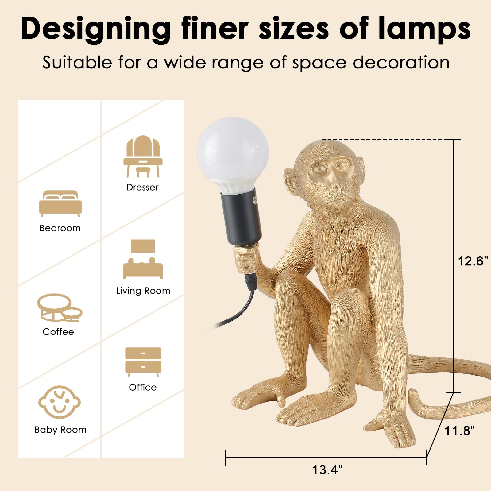 Modern Resin Sitting Monkey Table Lamp - Stylish LED Desk Light for Home & Office Decor, Bedroom, Living Room, Kids Room (Gold) - Perfect for Nightstands, Study Tables & Cozy Reading Corners