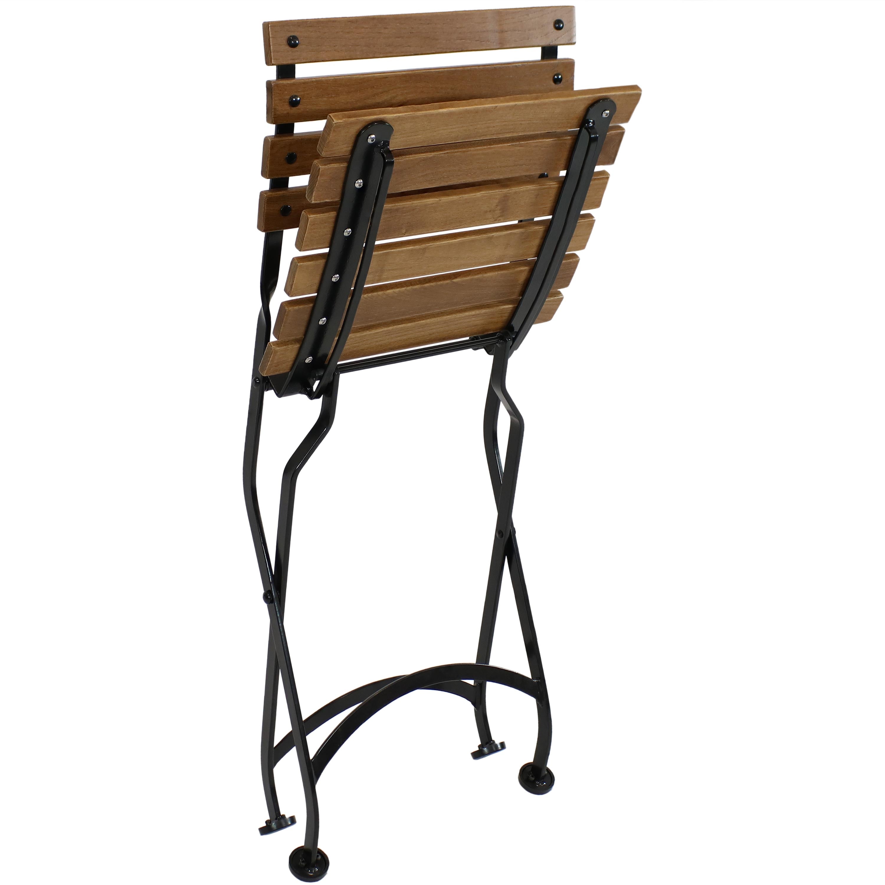 Sunnydaze European Chestnut Wooden Folding Bistro Side Chair - Patio, Garden, Balcony & Outdoor Dining Furniture - Compact & Space-Saving Design