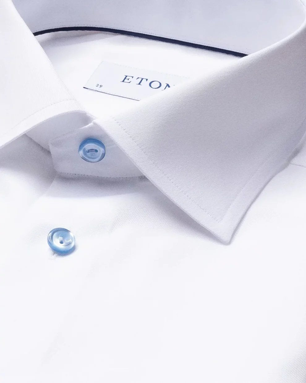 ETON Men's Plain White Dress Shirt with Contrast Buttons - Slim Fit Single Cuff Formal Shirt for Business, Office & Wedding Occasions
