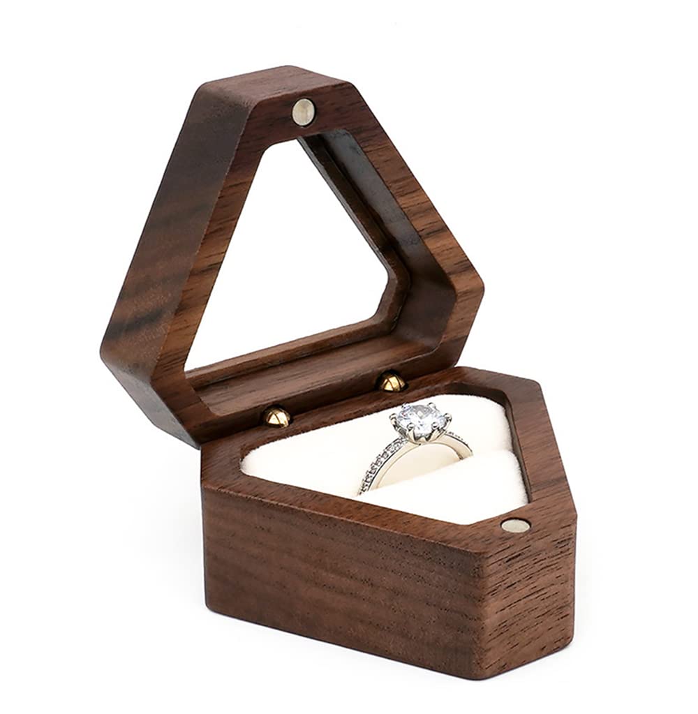 Black Walnut Wood Triangle Jewelry Box for Women - Vintage Handcrafted Storage Container for Rings, Earrings & Necklaces - Perfect Wedding, Birthday Gift Idea - Home Decor & Jewelry Organization