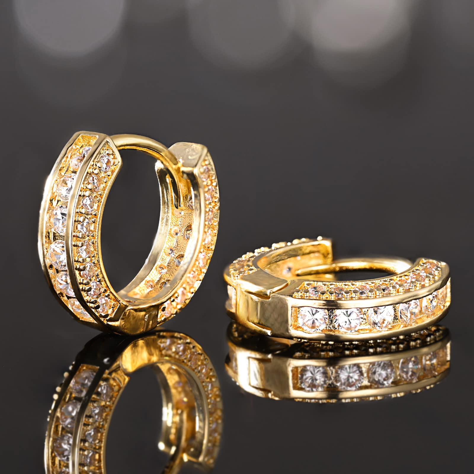 14K Gold Plated Diamond Hoop Earrings for Men - Iced Out Dangle Hoops with 5A CZ Stones | Hypoallergenic Hip Hop & Streetwear Jewelry | Perfect for Parties, Gifts and Everyday Wear