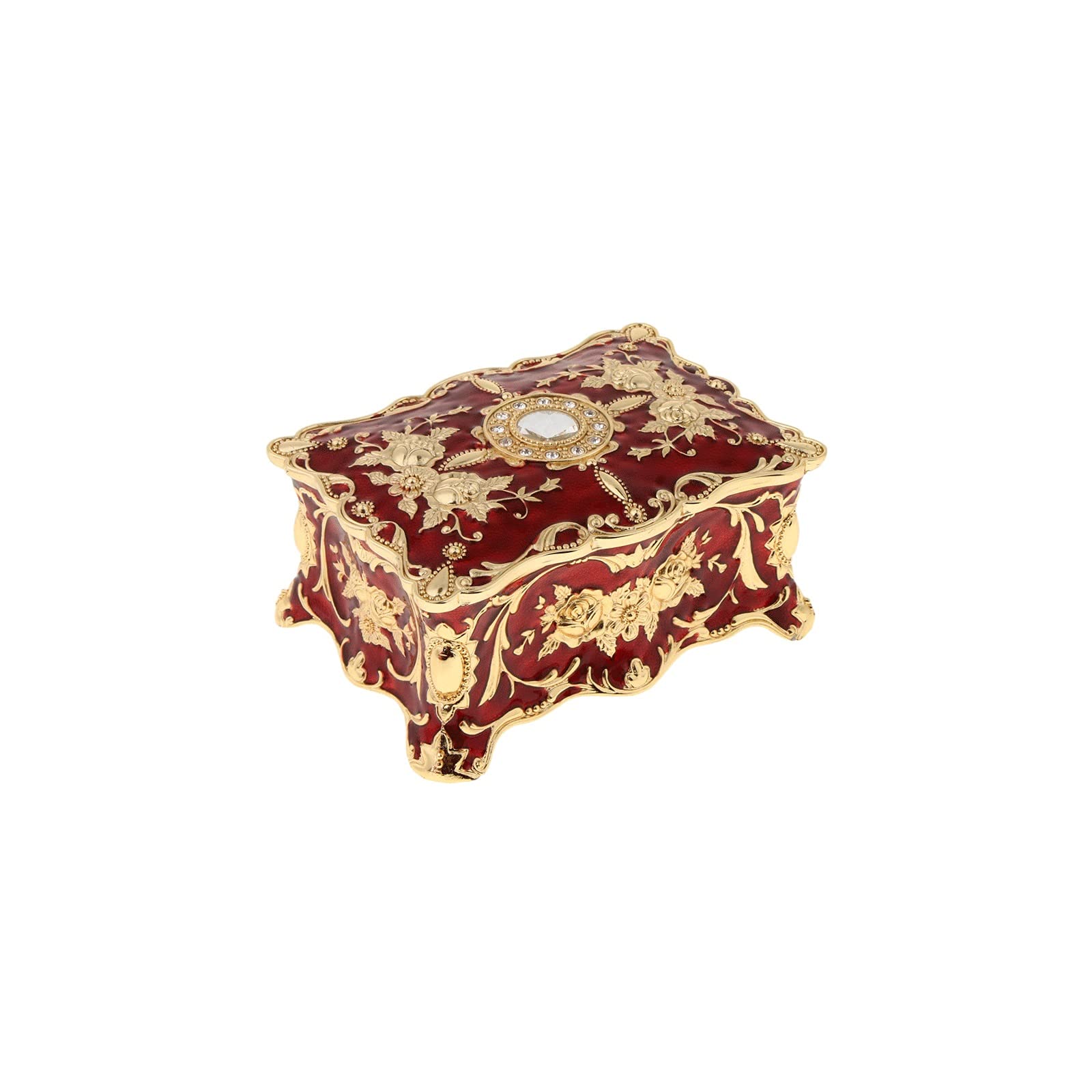 GyLazhuzizSSH Vintage Enamel Floral Jewelry Box - Retro Trinket Chest, Jewelry Organizer & Bracelet Display Case (Red) - Perfect for Gift Packaging, Home Decor & Jewelry Storage