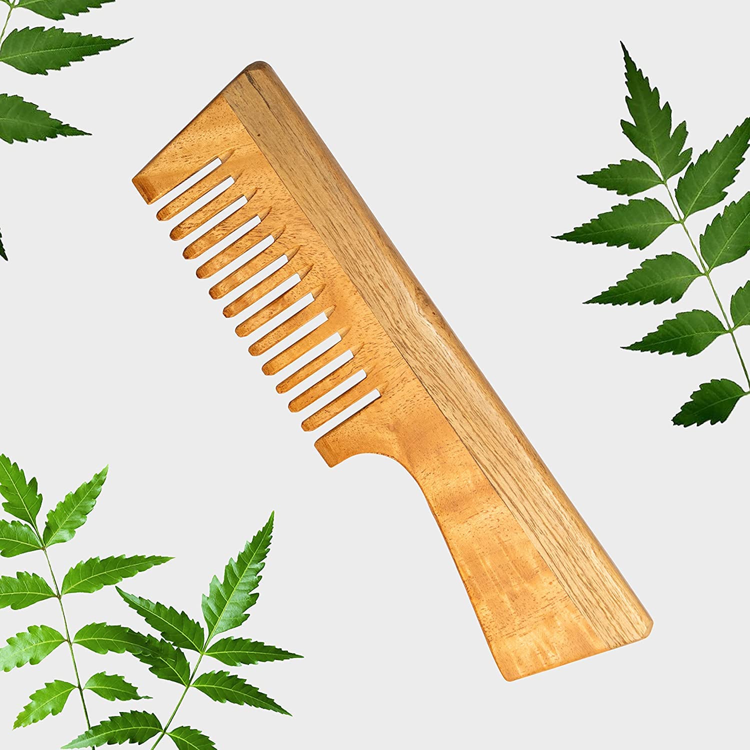 WITSOUL Neem Wood Anti-Dandruff Comb Set of 2 - Natural Scalp Massage Brush for Men & Women with Tail & Handle - Perfect for Hair Care, Dandruff Relief & Styling at Home or Salon