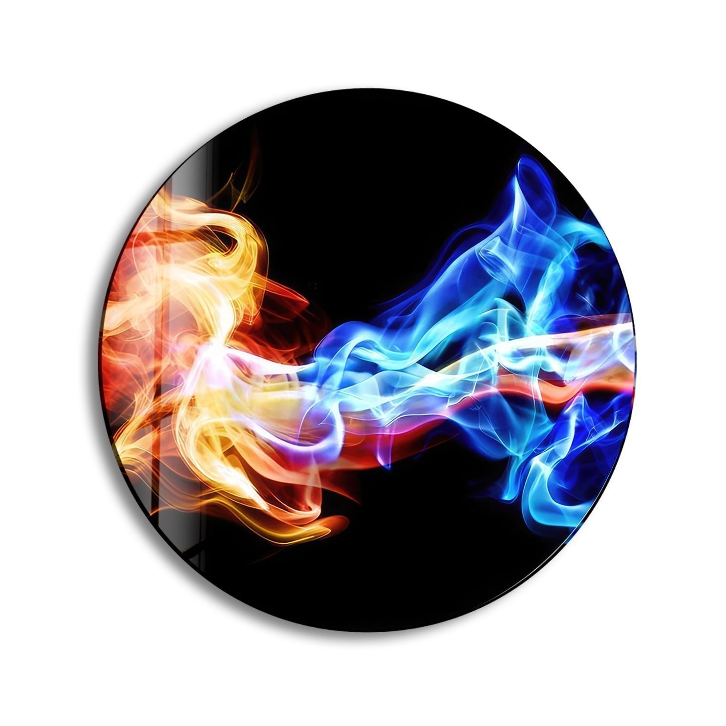 Abstract Round Orange & Blue Glass Wall Art - Modern Handmade Home Decor for Living Room, Bedroom & Office - Unique Glass Artwork for Wall Decor & Gifts