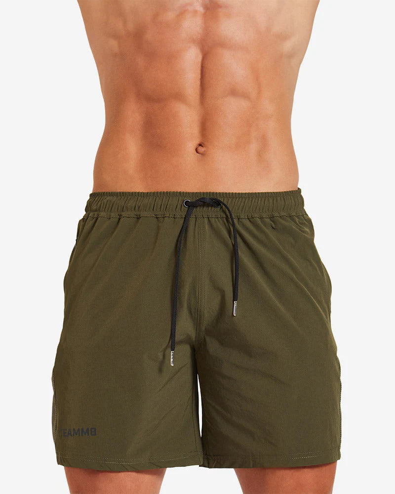 Teamm8 Level 6.5 Shorts - Khaki Green Men's Athletic Running Workout Shorts for Gym, Jogging & Outdoor Activities