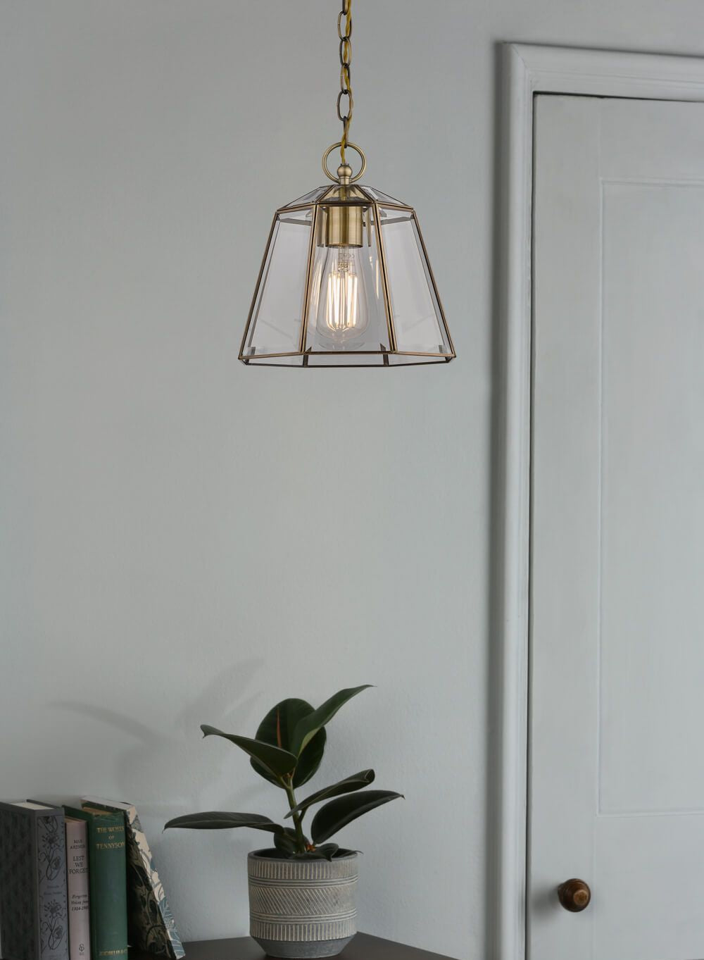 Clayton Pendant Light Fixture - Polished Silver & Antique Brass Glass Shade - Perfect for Dining Room, Bedroom or Entryway Lighting