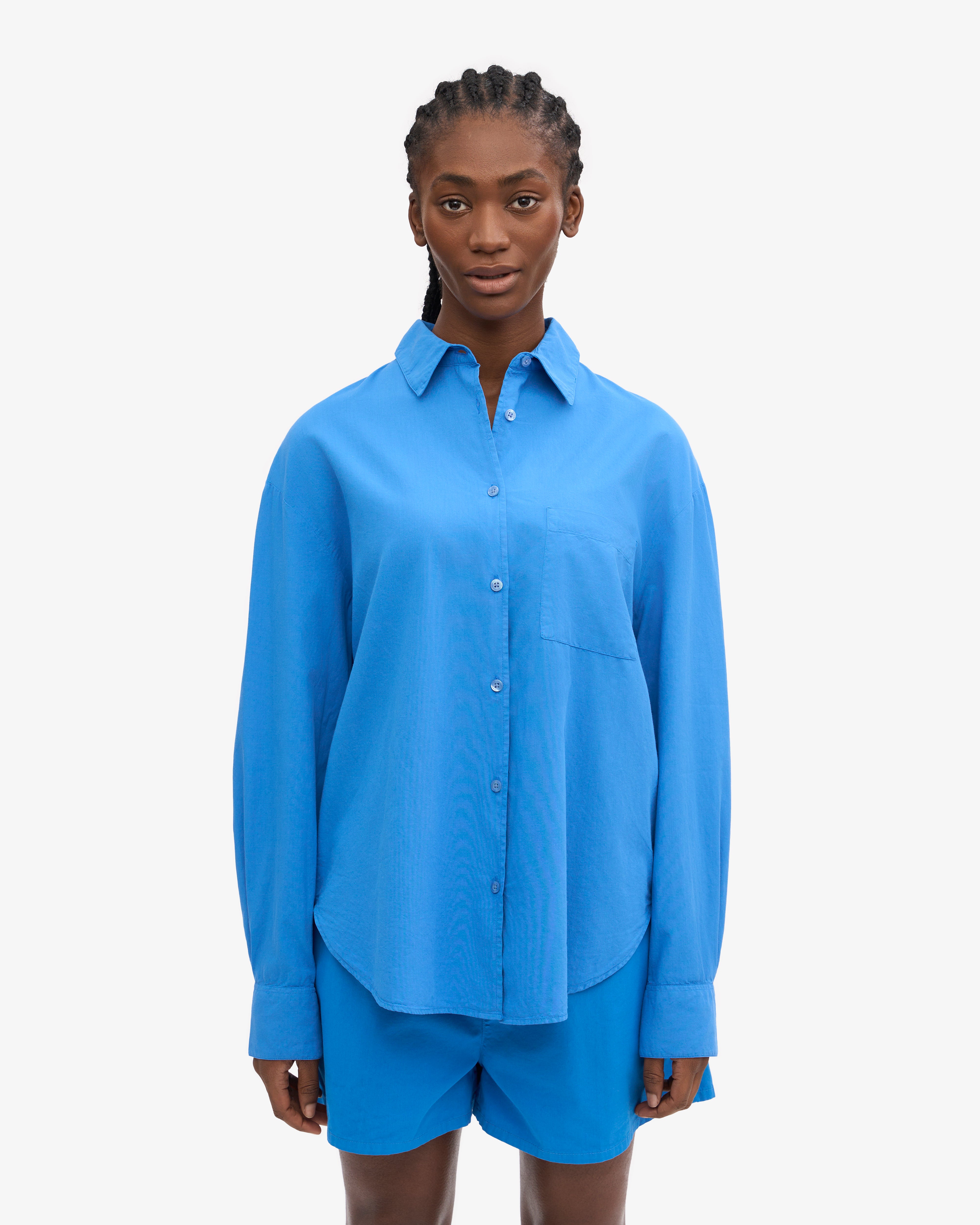 Organic Oversized Shirt for Women | Soft Cotton Relaxed Fit | Pacific Blue | Casual Wear & Loungewear for Everyday Comfort
