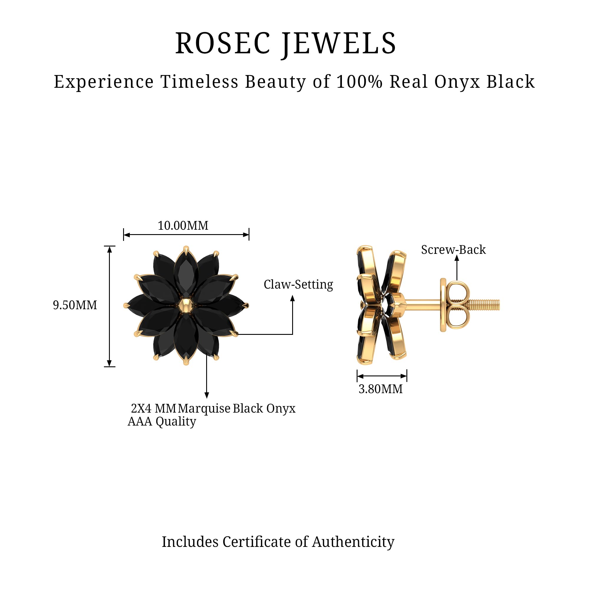 Black Onyx Floral Stud Earrings for Women - December Birthstone Jewelry, Elegant Birthday Gift for Her - Perfect for Parties, Weddings & Everyday Wear