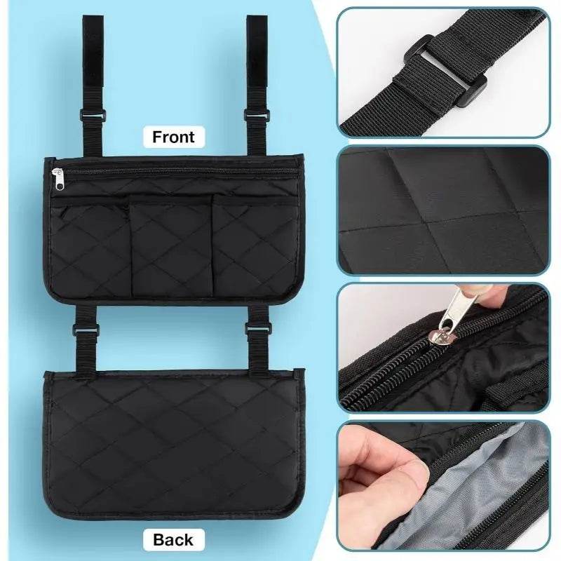 Portable Wheelchair Side Pouch Organizer - Waterproof Storage Bag with Multiple Pockets for Medical Supplies, Phone & Essentials - Ideal for Disabled & Elderly Mobility Assistance