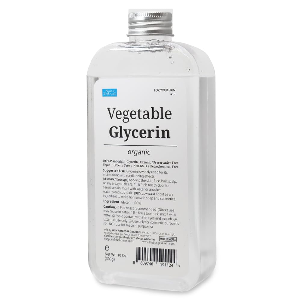 Organic Vegetable Glycerin 10 oz (300g) - USDA Certified Pure Glycerine for Skin & Hair Care, DIY Cosmetics, Soap Making - Natural Moisturizer for Dry Skin, Scalp & Homemade Beauty Products