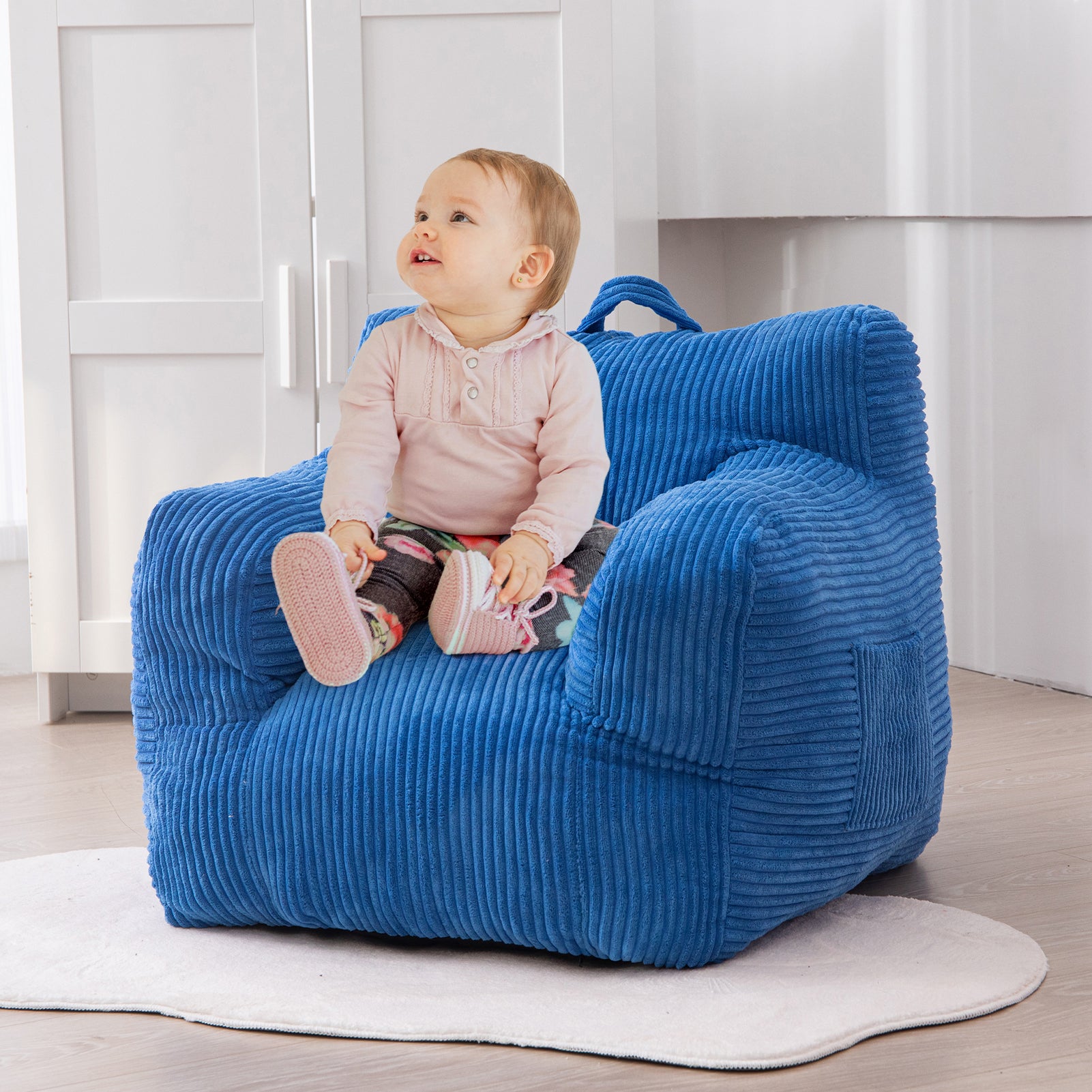 MAXYOYO Kids Bean Bag Chair - Soft Corduroy Bean Bag Couch with Armrests for Boys & Girls, Comfortable Seating for Bedroom, Playroom & Dorm (Blue) - Perfect for Reading, Gaming & Relaxing