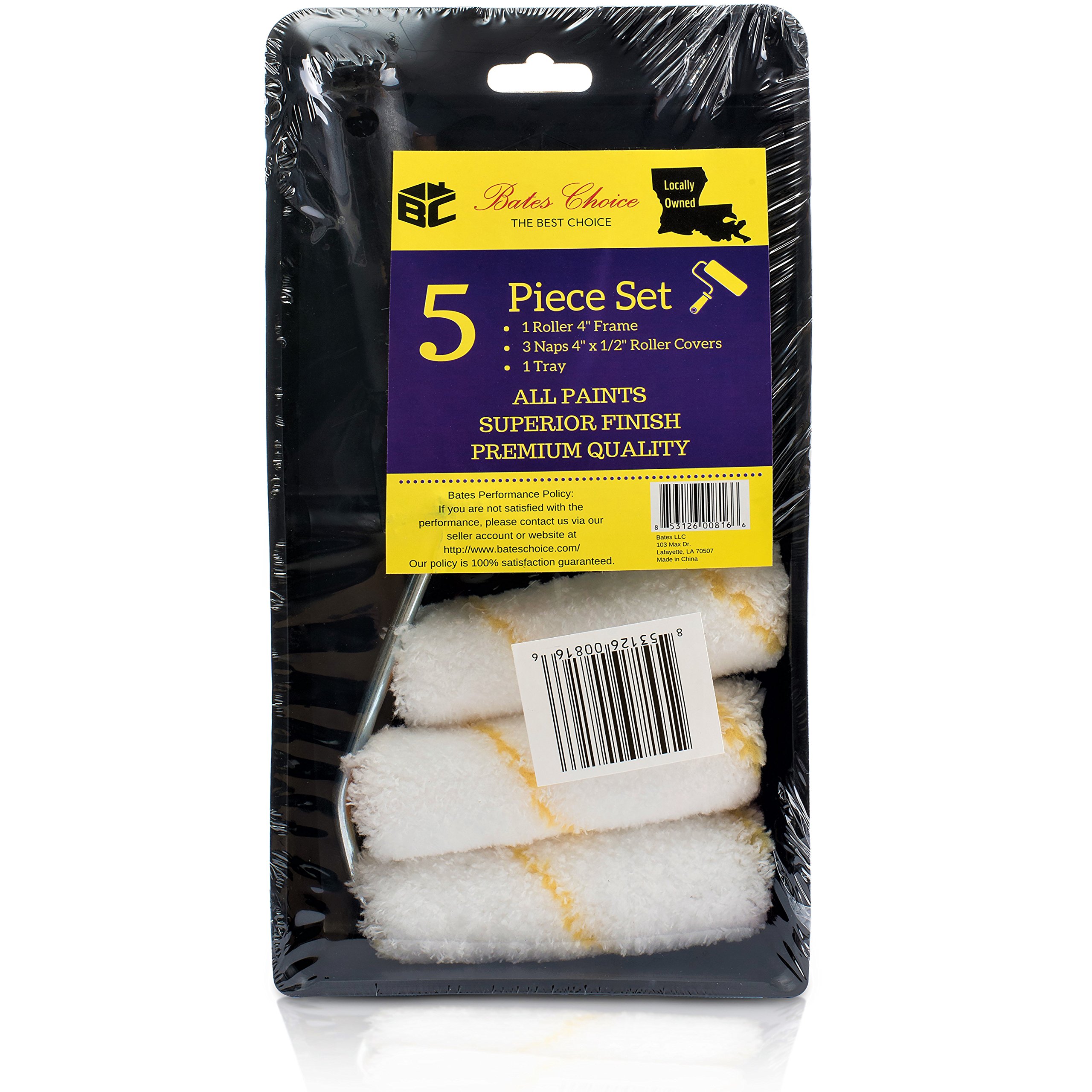 Bates Paint Tray Set with 4 Inch Foam Roller - Mini Paint Roller Brush, Tray & Covers - Complete House Painting Supplies Kit for Small Projects & Touch-Ups