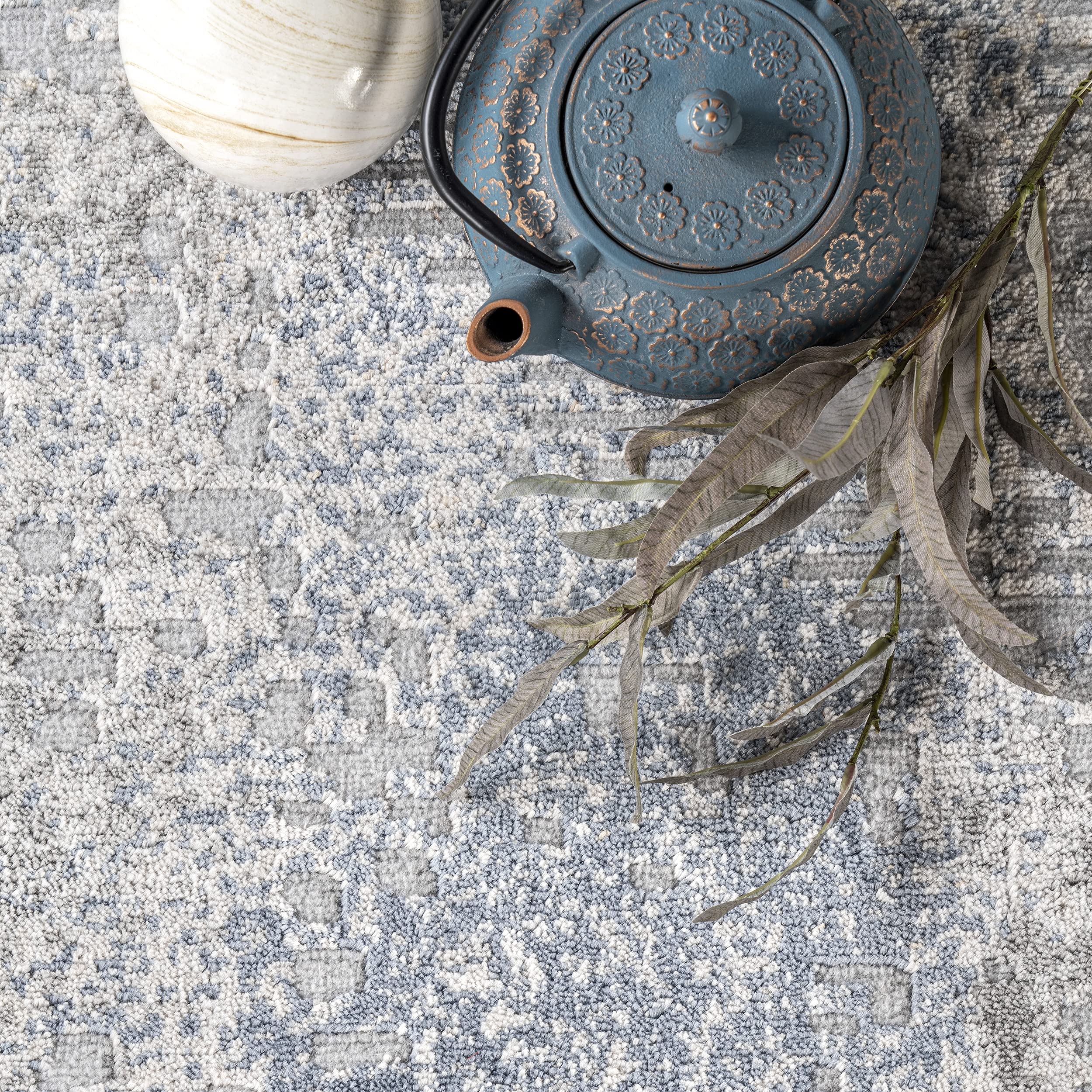 nuLOOM Alice Abstract 2x9 Runner Rug - Non-Slip Blue Ivory Bohemian Carpet for Living Room, Bedroom, Hallway & Kitchen - Perfect for Entryways, Dining Areas & High Traffic Spaces
