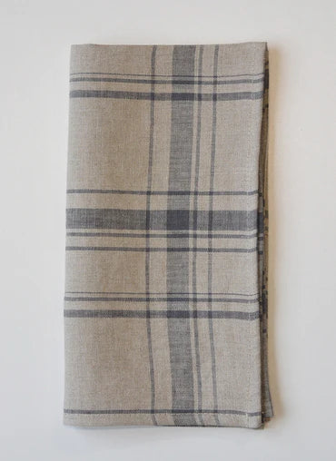 Premium Maine Natural Linen Napkins Set of 2 - Elegant Pewter Plaid Design for Fine Dining, Wedding Gifts & Rustic Table Decor