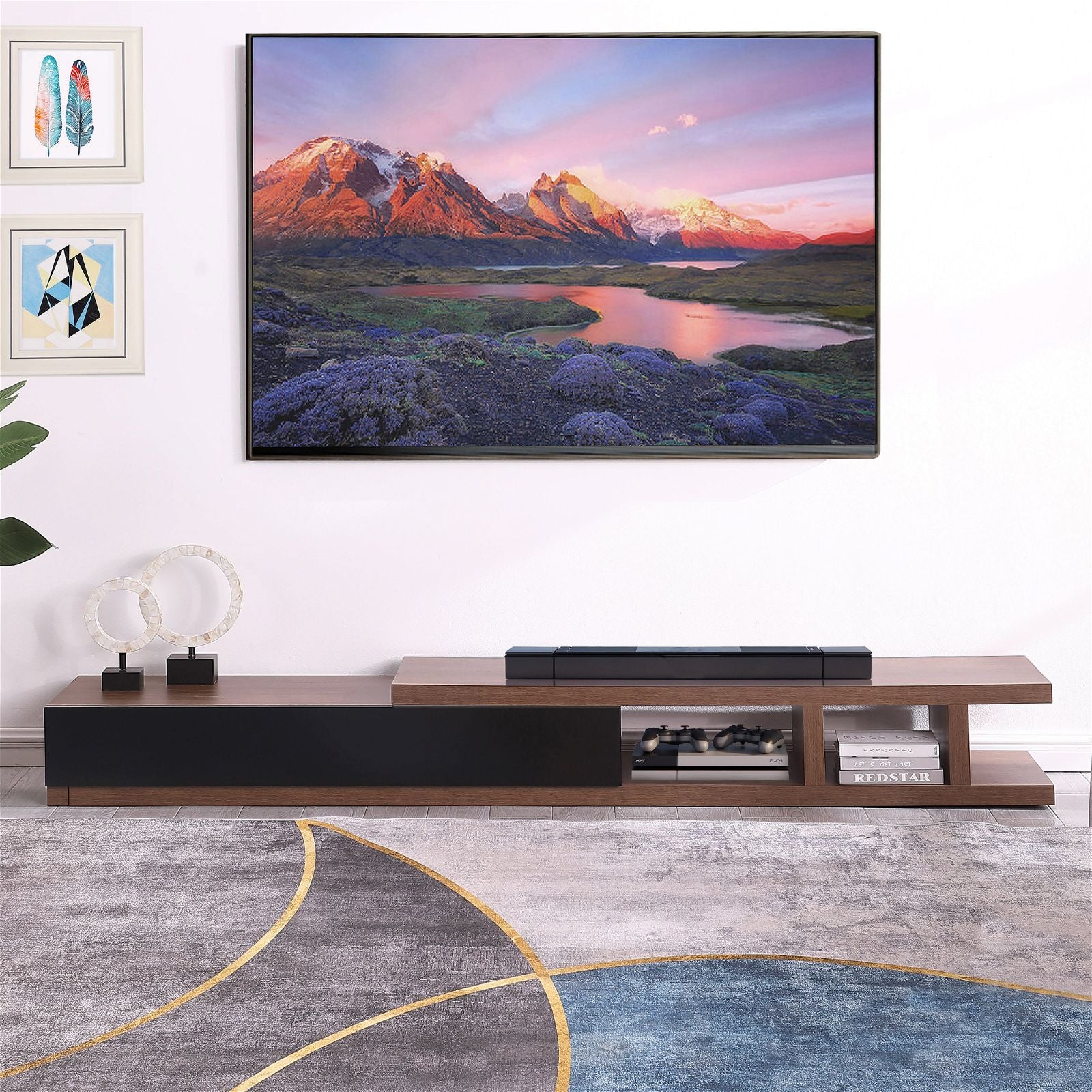 Criterion Dark Oak Extendable TV Stand 279cm - Modern Entertainment Center for Living Room, Home Theater & Media Storage