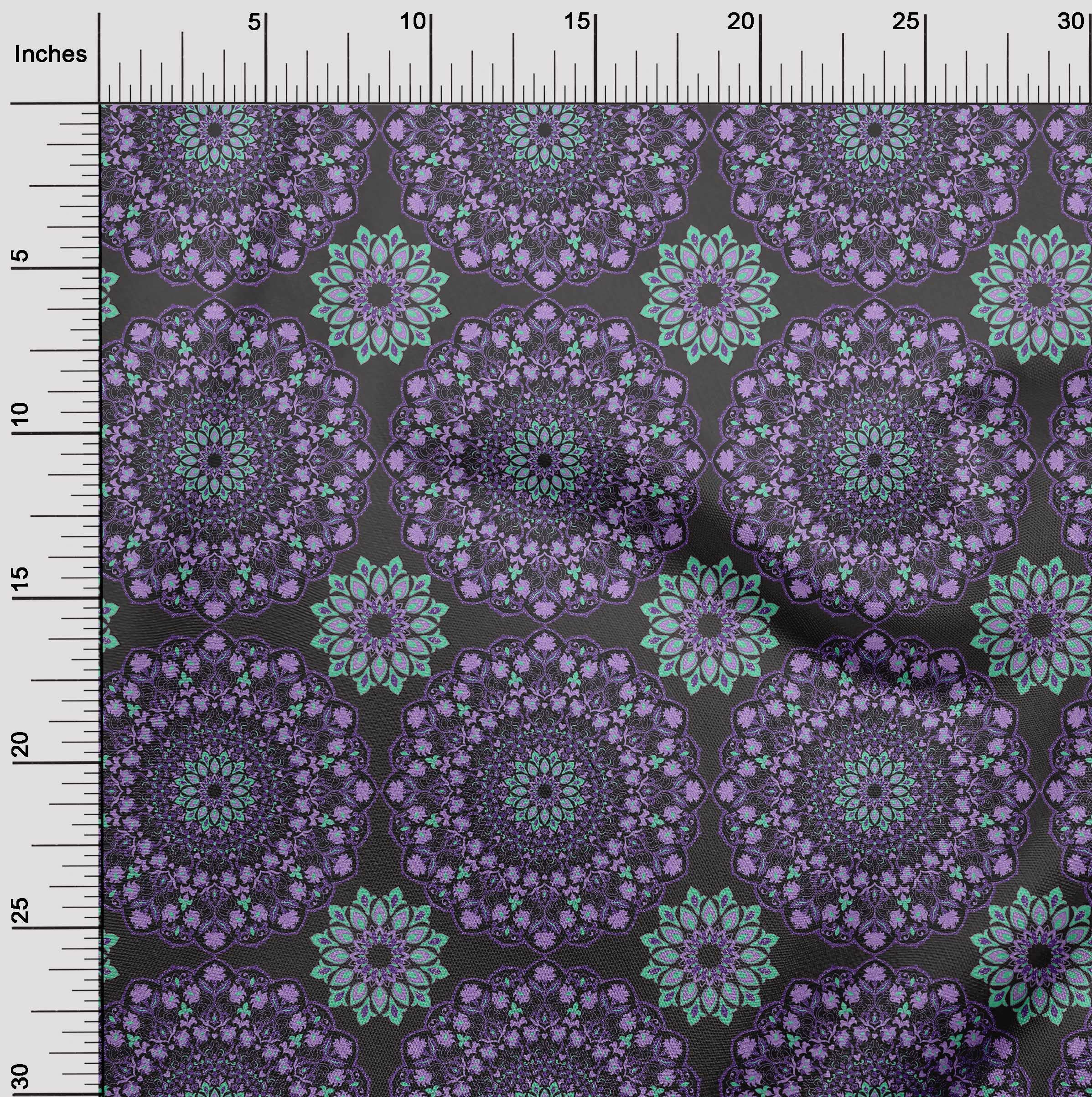 oneOone Velvet Gray Fabric Mandala Print - 58 Inch Wide DIY Sewing Material for Clothing, Home Decor & Crafts | Soft Fabric by The Yard for Dresses, Curtains, Pillows & Quilting