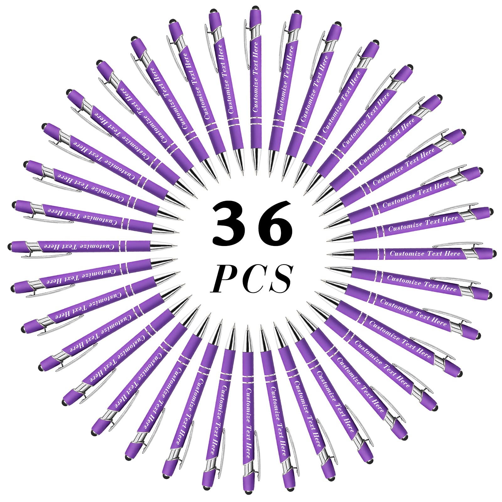 36-Pack Personalized Ballpoint Pens with Stylus Tip - Custom Engraved Name/Message/Logo - Medium Point Black Ink - Perfect for Weddings, Graduations, Birthdays & Christmas Gifts - Office, School & Business Promotional Use