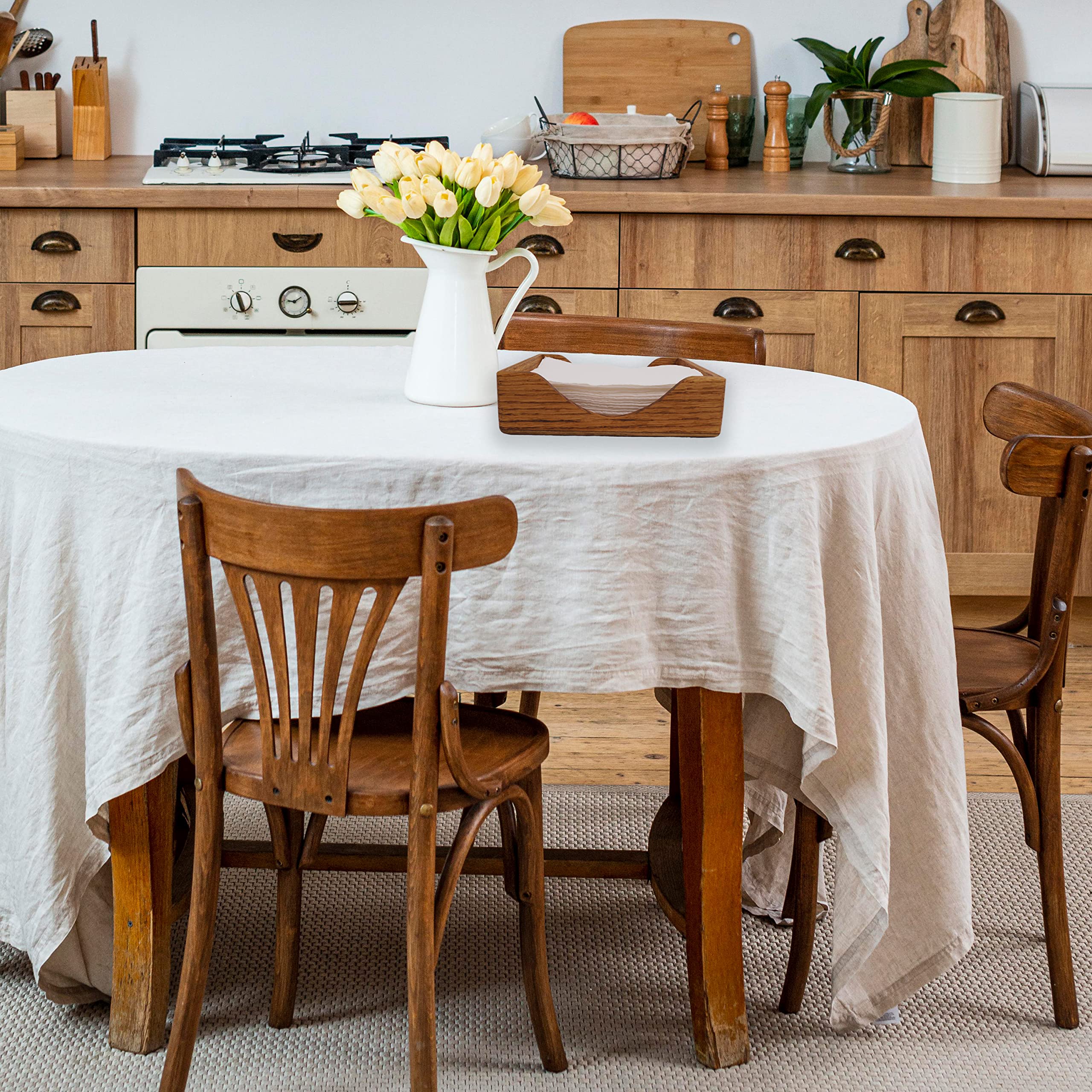 Elegant Oak Wooden Napkin Holder Tray - Country Style Paper Napkin Box for Dining Table, Kitchen, and Party Decor - Perfect for Restaurants, Weddings, and Home Entertaining