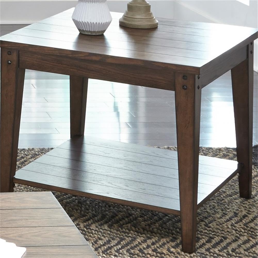 Liberty Furniture Lake House Dark Brown Square End Table - Stylish Accent Table for Living Room, Bedroom, or Office Decor