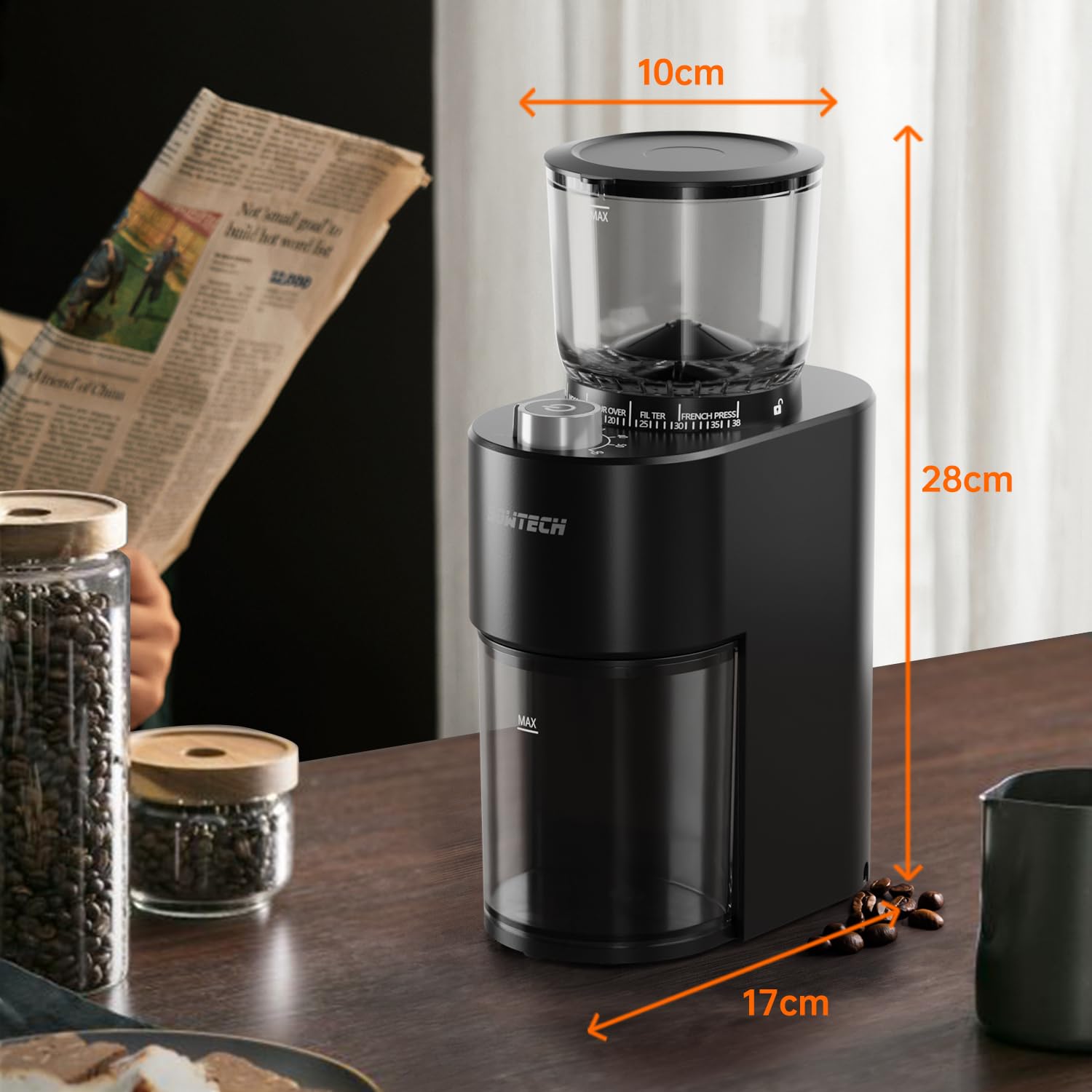 Premium Conical Burr Coffee Grinder - Adjustable 38-Precision Grind Settings with Digital Timer for Espresso, Drip, Pour Over, Cold Brew & French Press - Perfect for Home Baristas & Coffee Enthusiasts (Black)