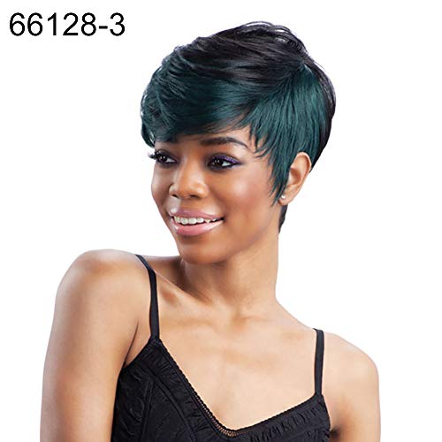 Narutosak Short Curly Synthetic Wig for Women - Heat Resistant Oblique Bangs Hairpiece in Green & Black | Perfect for Daily Wear, Parties & Cosplay