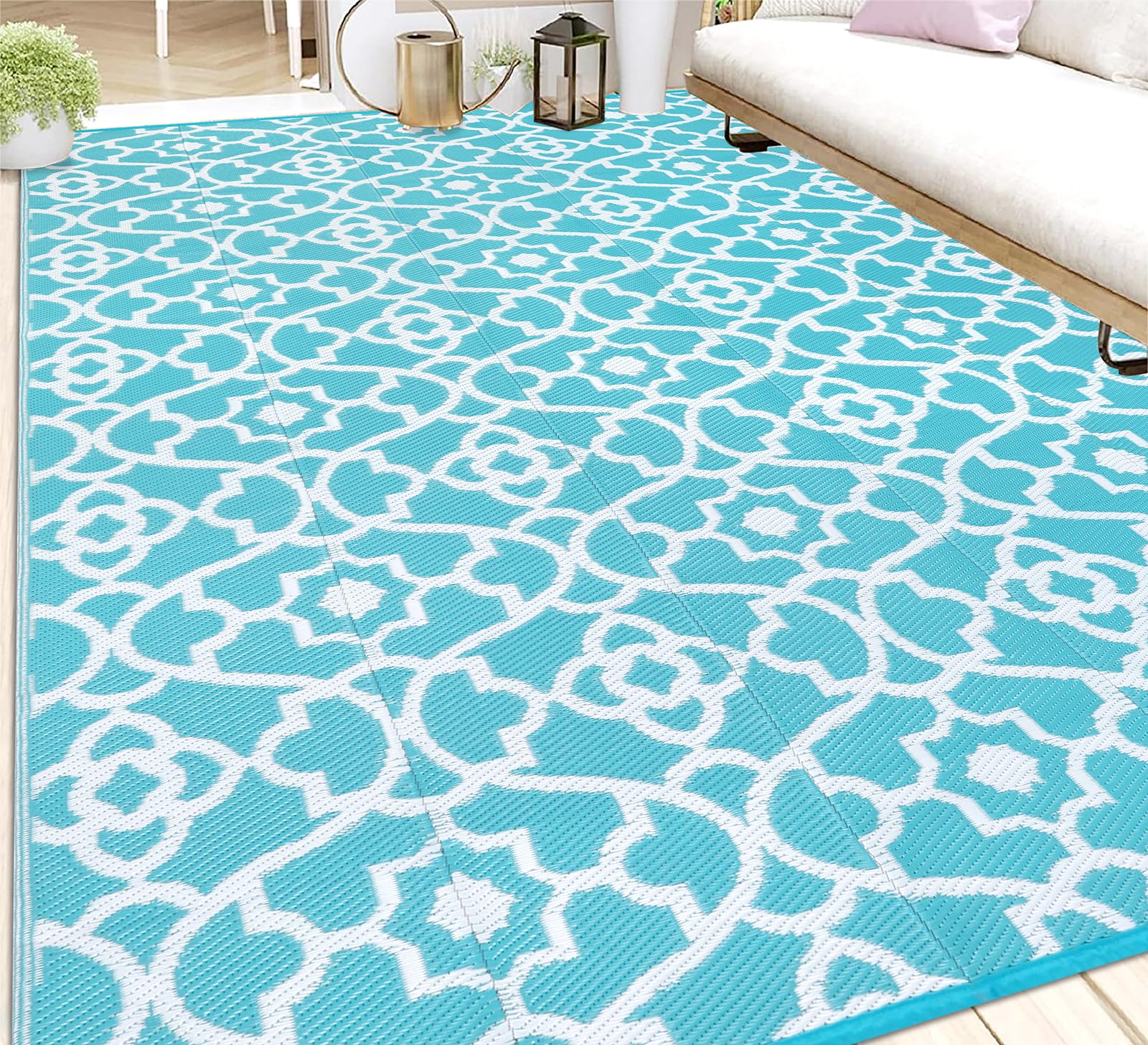 HEBE 9'x12' Waterproof Reversible Outdoor Rug - Durable Plastic Straw Patio Mat for Camping, RV, Porch, Deck, Balcony, Backyard | Perfect for Outdoor Gatherings & Summer Entertaining