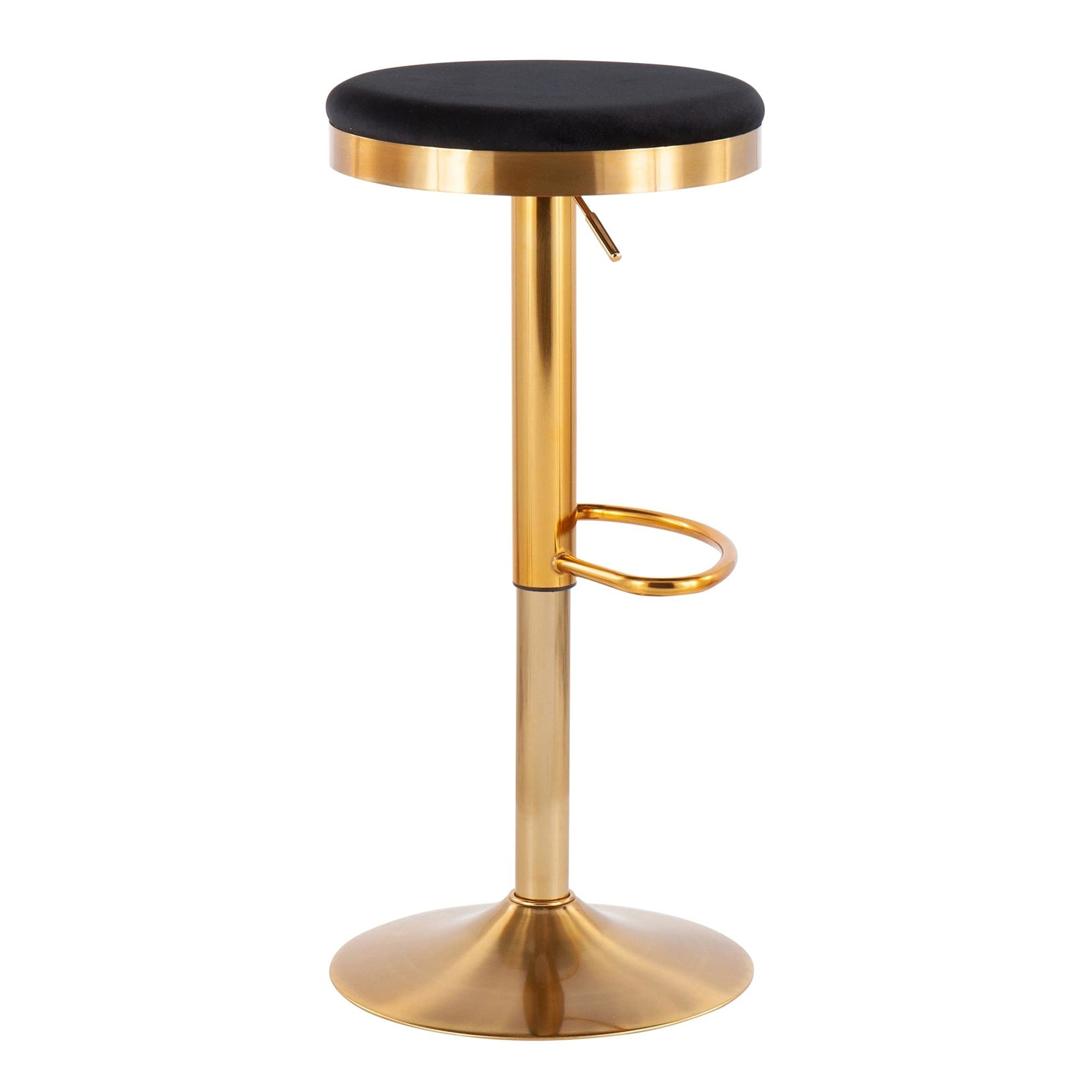 LumiSource Dakota Adjustable Swivel Bar Stool Set of 2 - Gold Upholstered Bar Height Stools for Kitchen Island, Home Bar & Counter Seating - Comfortable Bar Chairs with Back Support