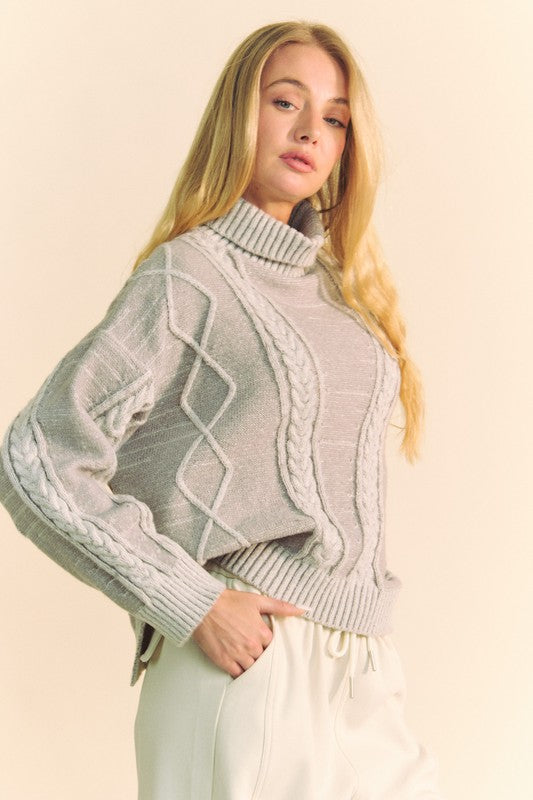 Davi & Dani Women's Cable Knit Turtleneck Sweater - Oversized Drop Shoulder Pullover for Fall & Winter | Cozy Casual Wear for Office, Dates & Holiday Outfits