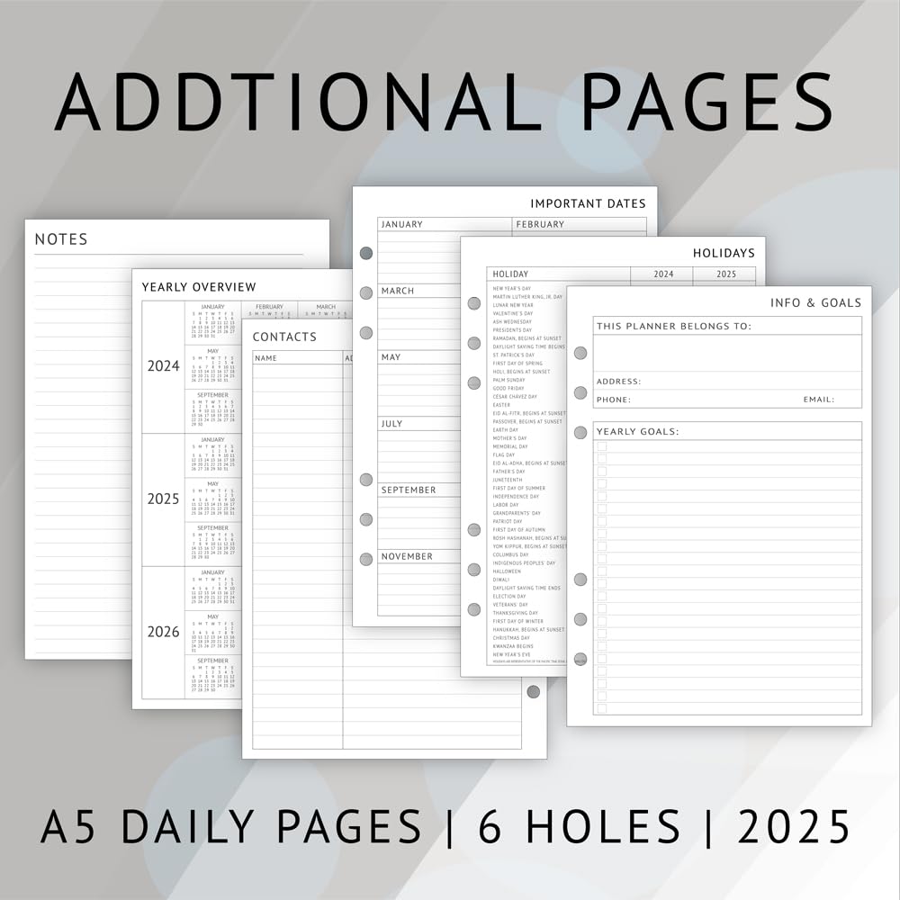 Newestor 2025 Daily Planner Refills A5 Size - Filofax Compatible Organizer with Day Appointment Schedule, To-Do List & Monthly Tabs | 6-Hole Punched for Personal & Office Productivity | Perfect for Business Professionals, Students & Home Organization