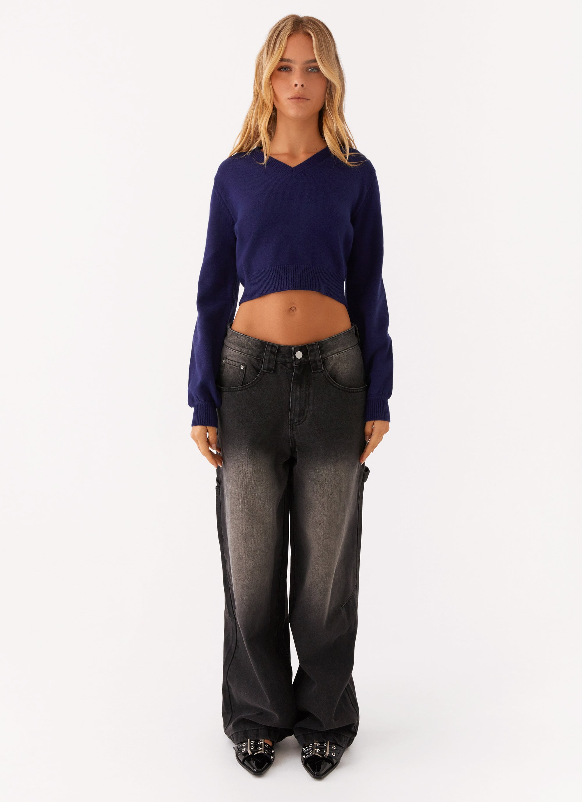 Bad Habits Long Sleeve Top for Women - Comfortable Navy Blue Casual Shirt - Perfect for Everyday Wear, Layering & Street Style Outfits