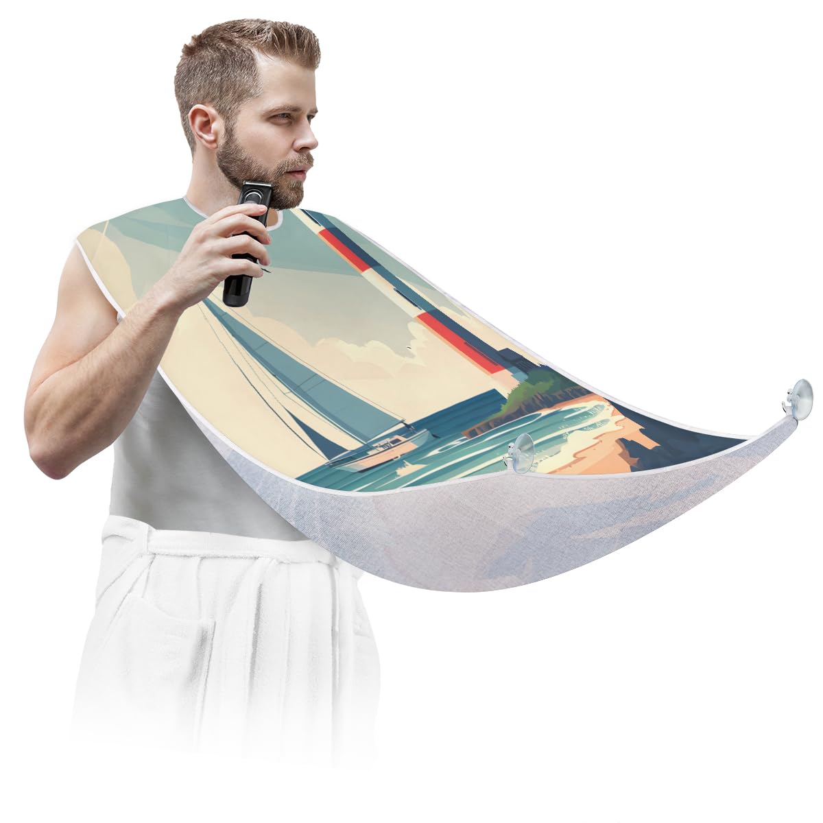 **Cartoon Boat Lighthouse Beard Shaving Bib for Men - Waterproof Hair Dye Apron & Makeup Cape for Women - Sink Hair Catcher for Beard Trimming & Haircut - Perfect Gift for Barbers & Stylists (Great for Home & Salon Use)**