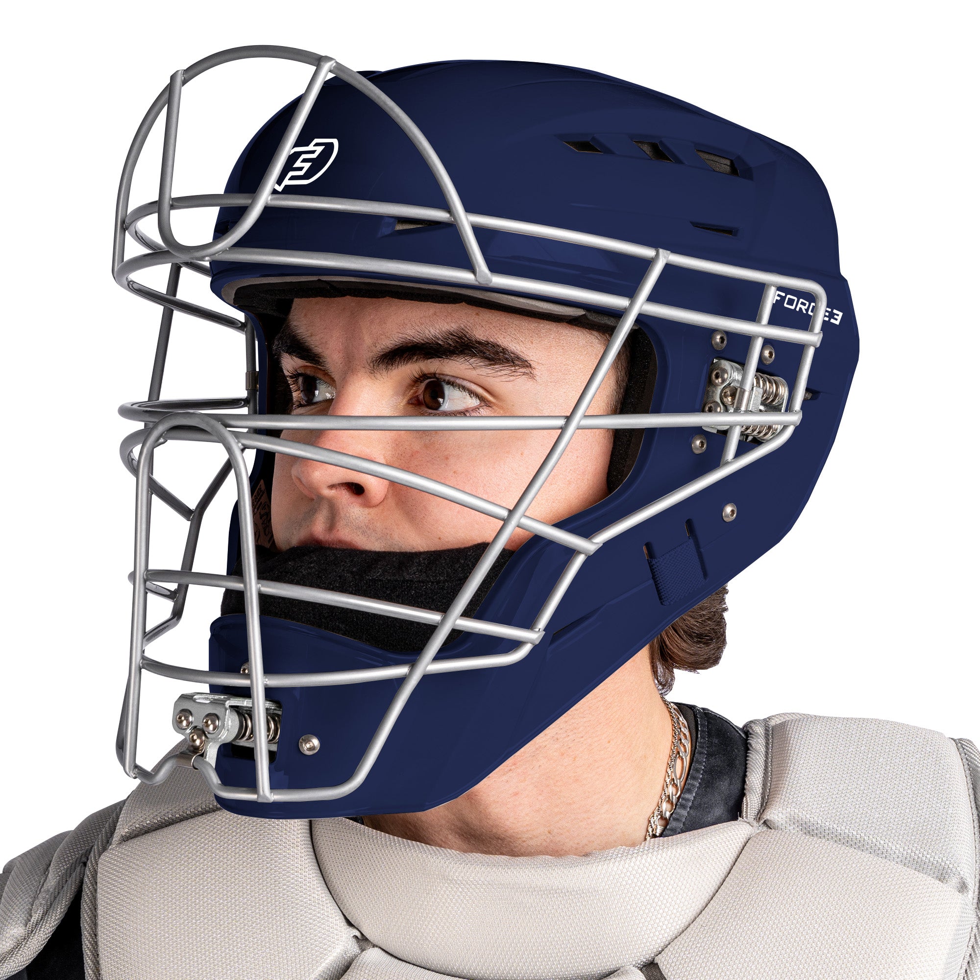 FORCE3 Defender Catcher's Helmet - NOCSAE Certified Baseball Catcher Gear for Maximum Protection | Perfect for Youth & Adult Baseball, Softball Games & Training Sessions