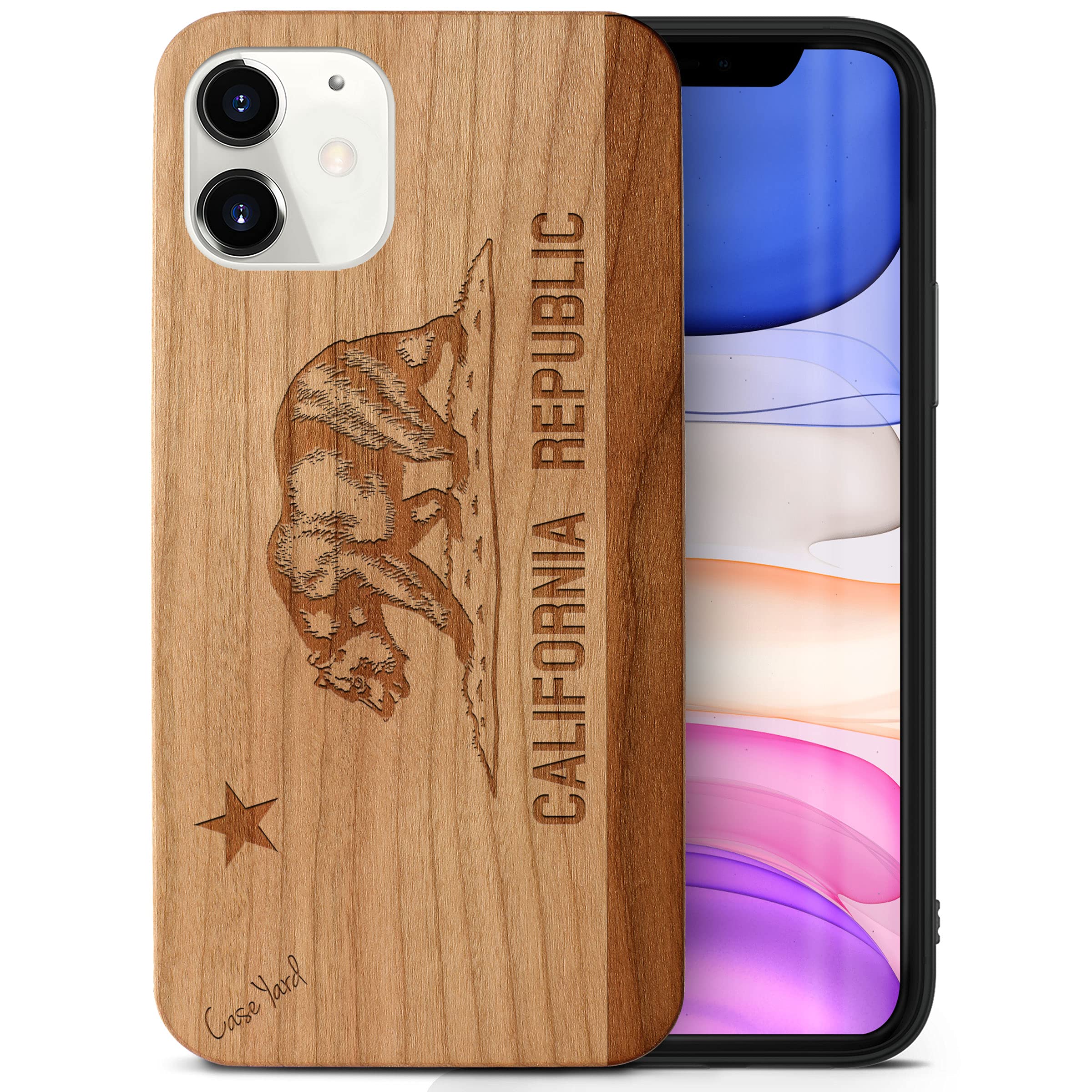 CaseYard Cherry Wood iPhone 11 Case - Laser Engraved California Republic Design | Slim Fit Shockproof Protective Cover for Men & Women | Perfect for Outdoor Adventures & Daily Use