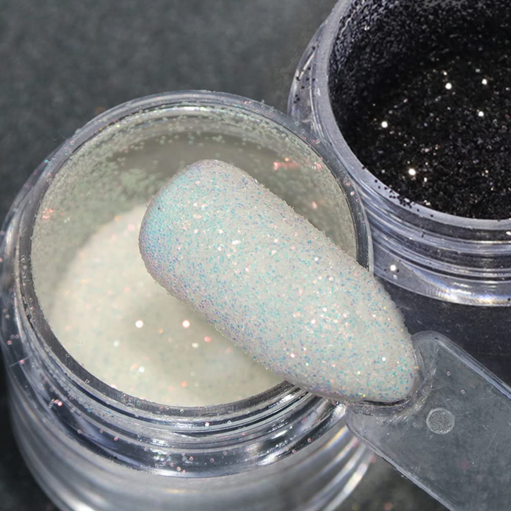 2PCS Chrome Nail Powder - White Holographic Shimmer Glitter for Nail Art | Shining Sugar Diamond & Rainbow Laser Powder | Perfect for Manicure, Nail Decoration & DIY Nail Designs at Home or Salon