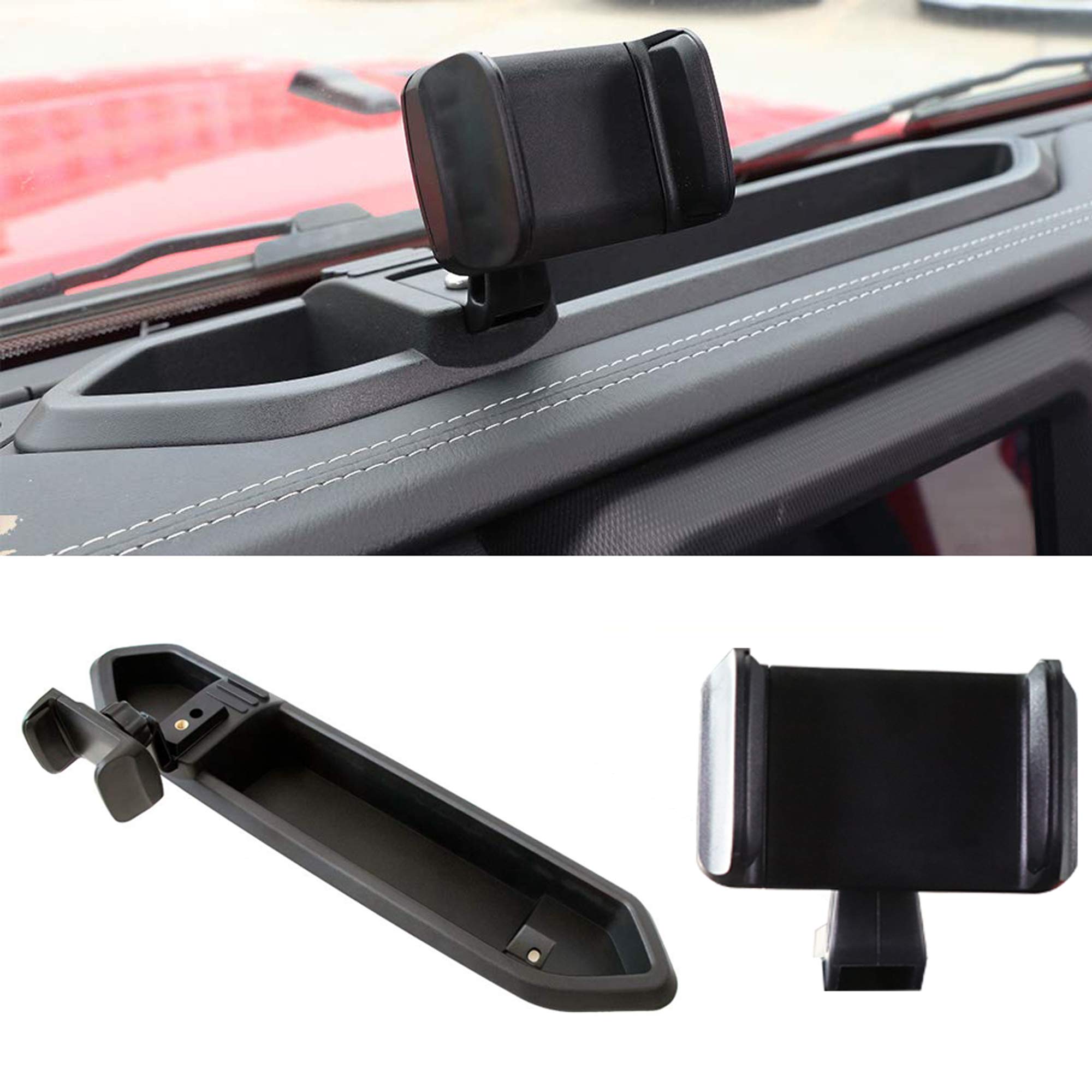BESTAOO Universal Car Phone Mount Holder with Storage Box - Multi-Angle Adjustable Dash Tray Phone Stand for Jeep Wrangler JL/JLU/Gladiator (2018-2024) - Perfect for Road Trips, GPS Navigation & Hands-Free Driving