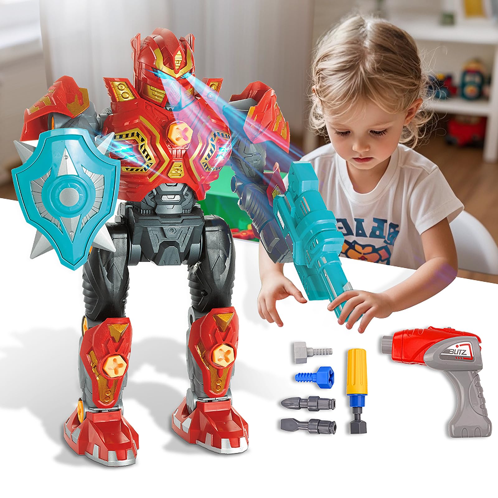 STEM Building Robot Toy for Kids Ages 4-12 - Take Apart Construction Set with Electric Drill & Sound Effects | Educational Engineering Toy for Boys & Girls | Perfect Birthday & Christmas Gift for Young Builders (Great for STEM Learning & Creative Play)