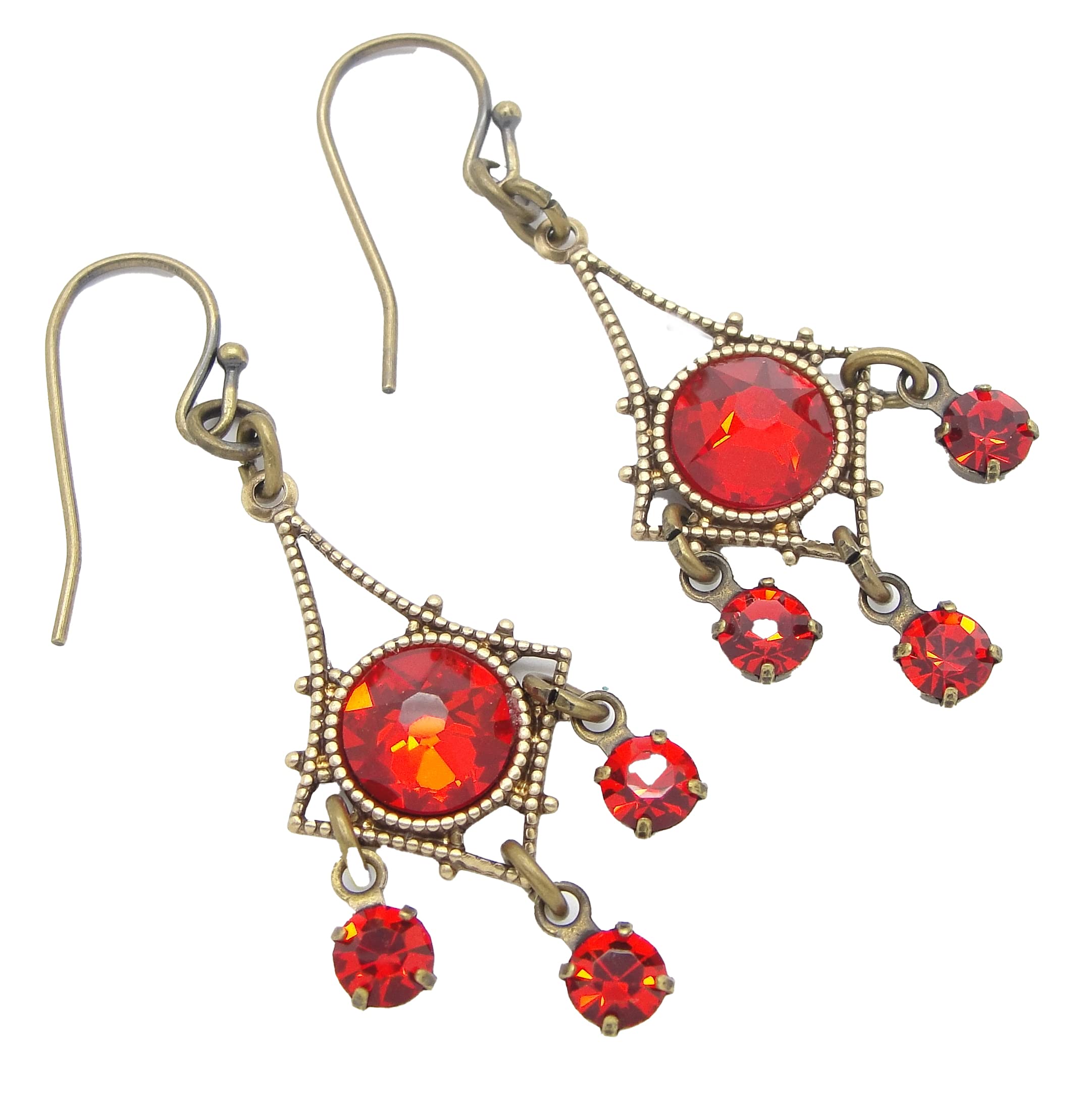 Sparkling Red Chandelier Earrings - Manmade Crystal Dangle Earrings for Women | Perfect for Parties, Weddings & Evening Events