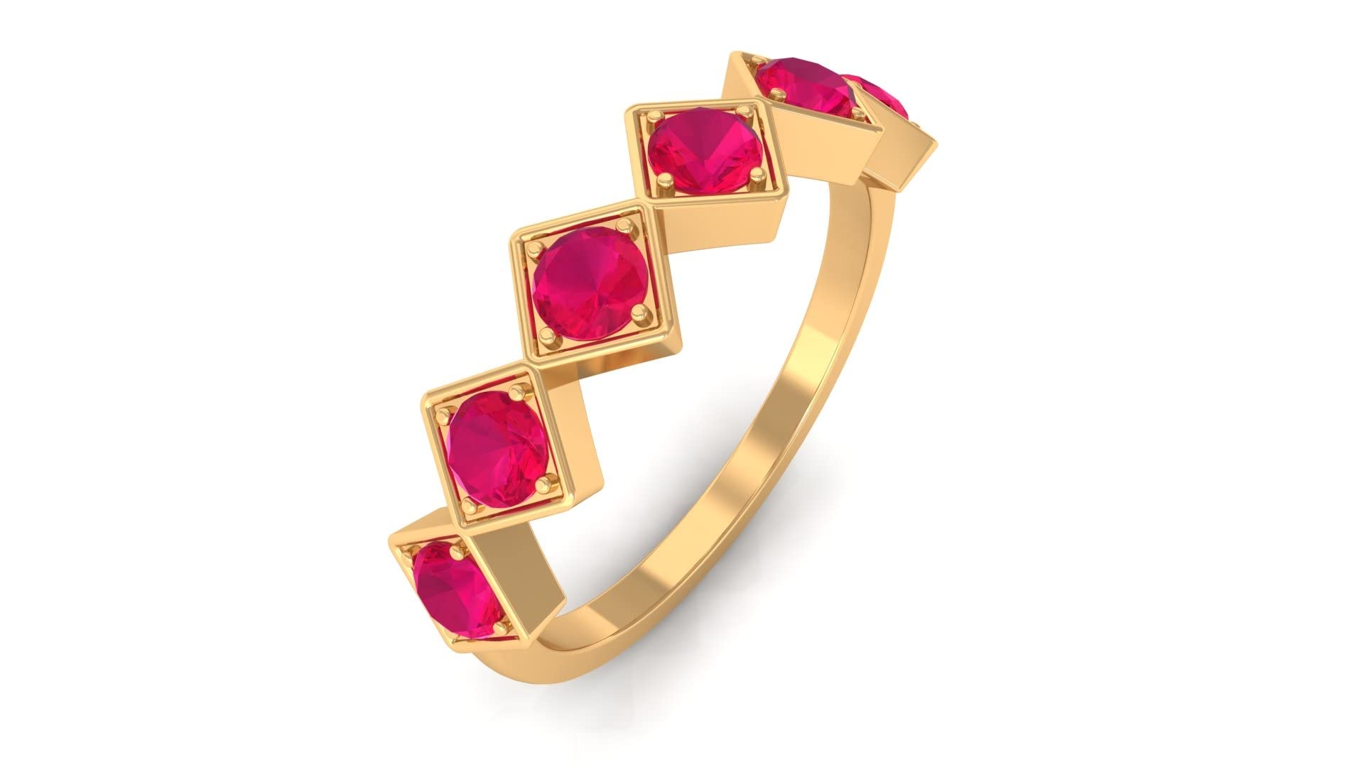 3/4 Carat Ruby Half Eternity Ring - 14K Solid Gold Minimalist Geometric Wedding Band for Women - Perfect for Anniversary, Engagement & Valentine's Day Gifts