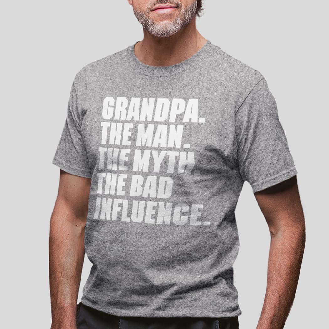 Grandpa The Man The Myth The Bad Influence Funny Vintage T-Shirt - Cool Novelty Gift for Dad, Grandfather & Family - Perfect for Birthdays, Father's Day & Casual Wear