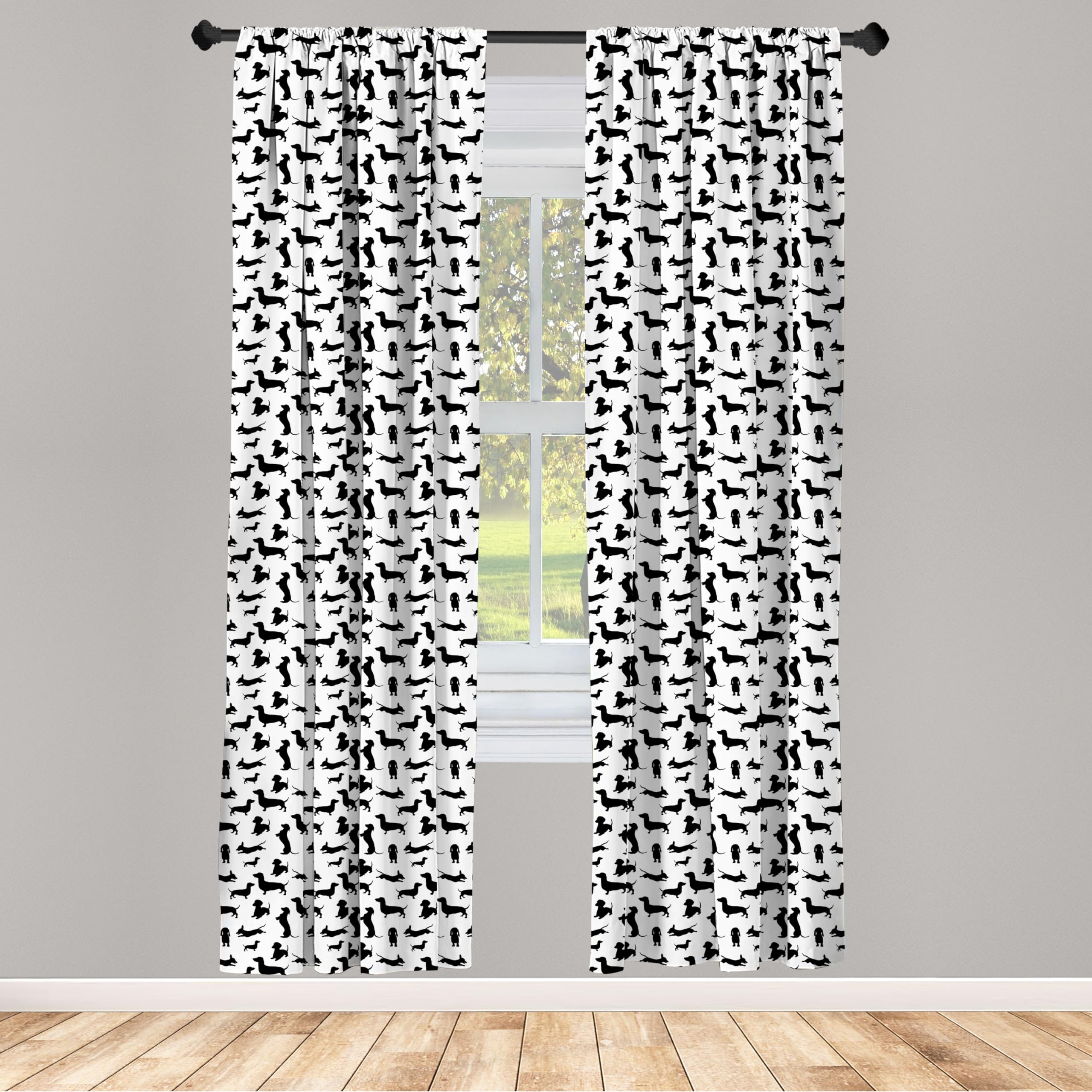 Ambesonne Dog Lover Window Curtains - Black & White Dachshund Print Lightweight Rod Pocket Panels (28x95 Inch, 2-Panel Set) | Pet Lover Home Decor for Living Room, Bedroom & Nursery