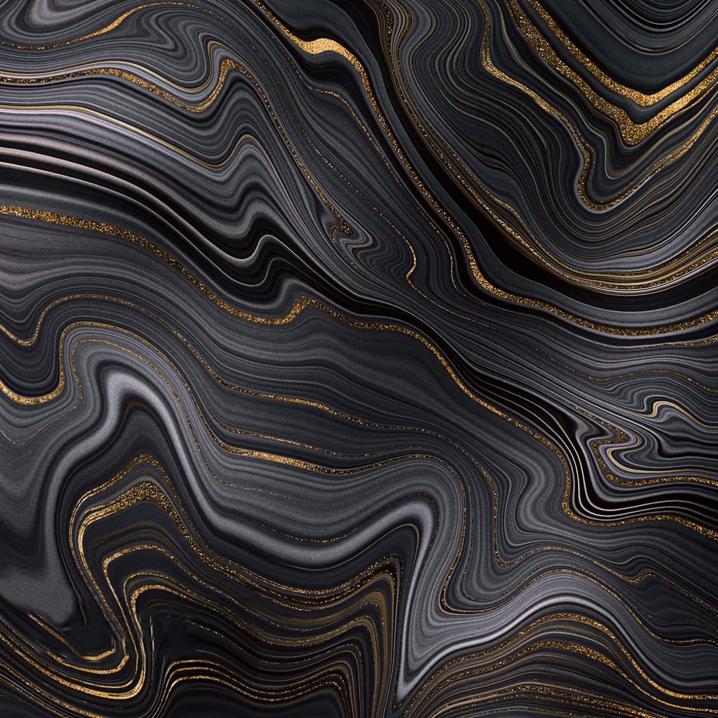 Black Gold Marble Swirl Square Washable Area Rug 8x8 - Soft Thick Non-Slip Modern Abstract Carpet for Living Room, Bedroom, Farmhouse Kitchen & Dining Room - Perfect for High-Traffic Hallways and Entryways