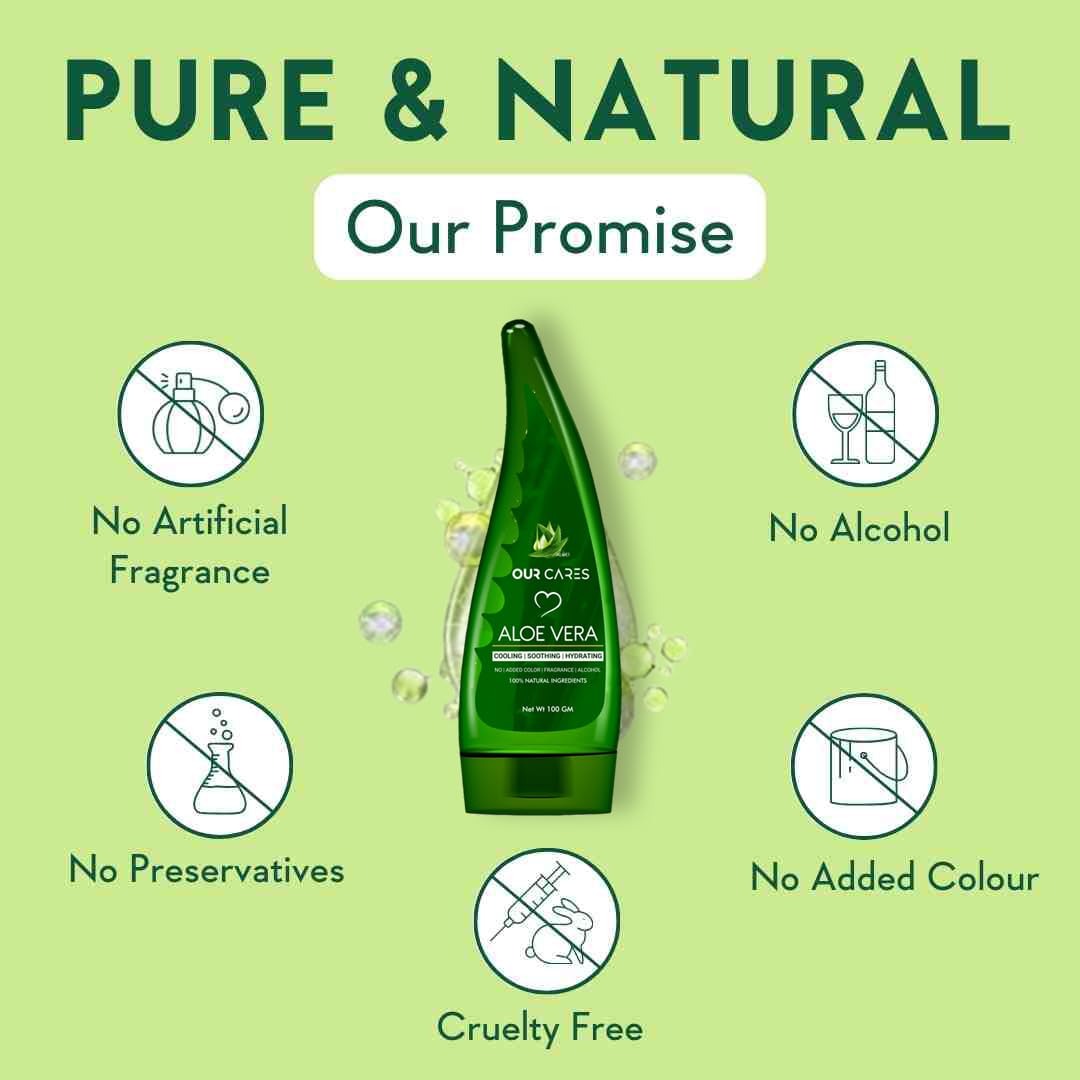 OURCARES Pure Aloe Vera Gel for Face, Skin & Hair Care | Natural Moisturizer for Glowing Skin | Paraben-Free, No Mineral Oils or Silicones | Fragrance-Free & Hypoallergenic - 100g | Perfect for Sunburn Relief, Daily Hydration & Hair Conditioning