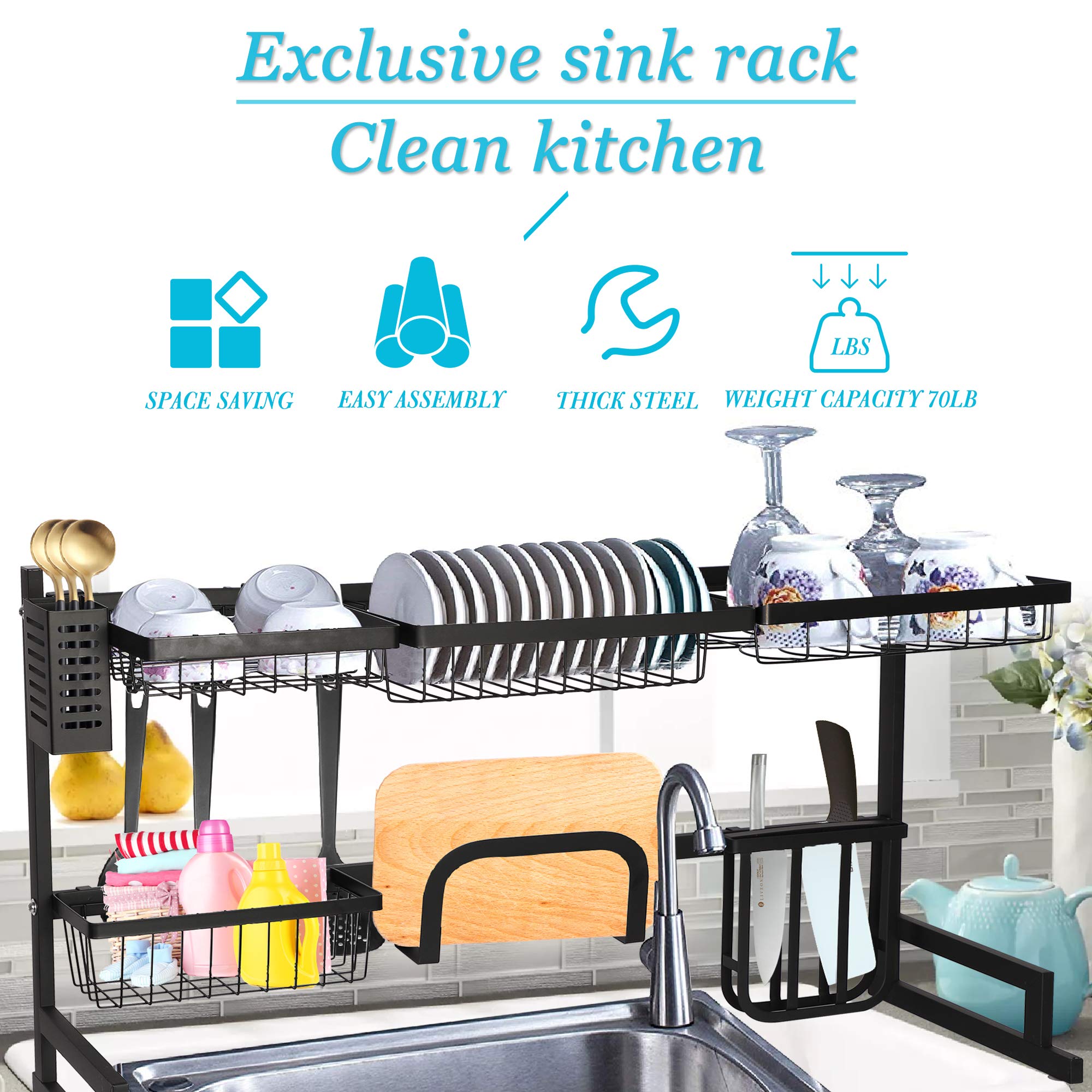 2-Tier Stainless Steel Over Sink Dish Drying Rack - 35.8