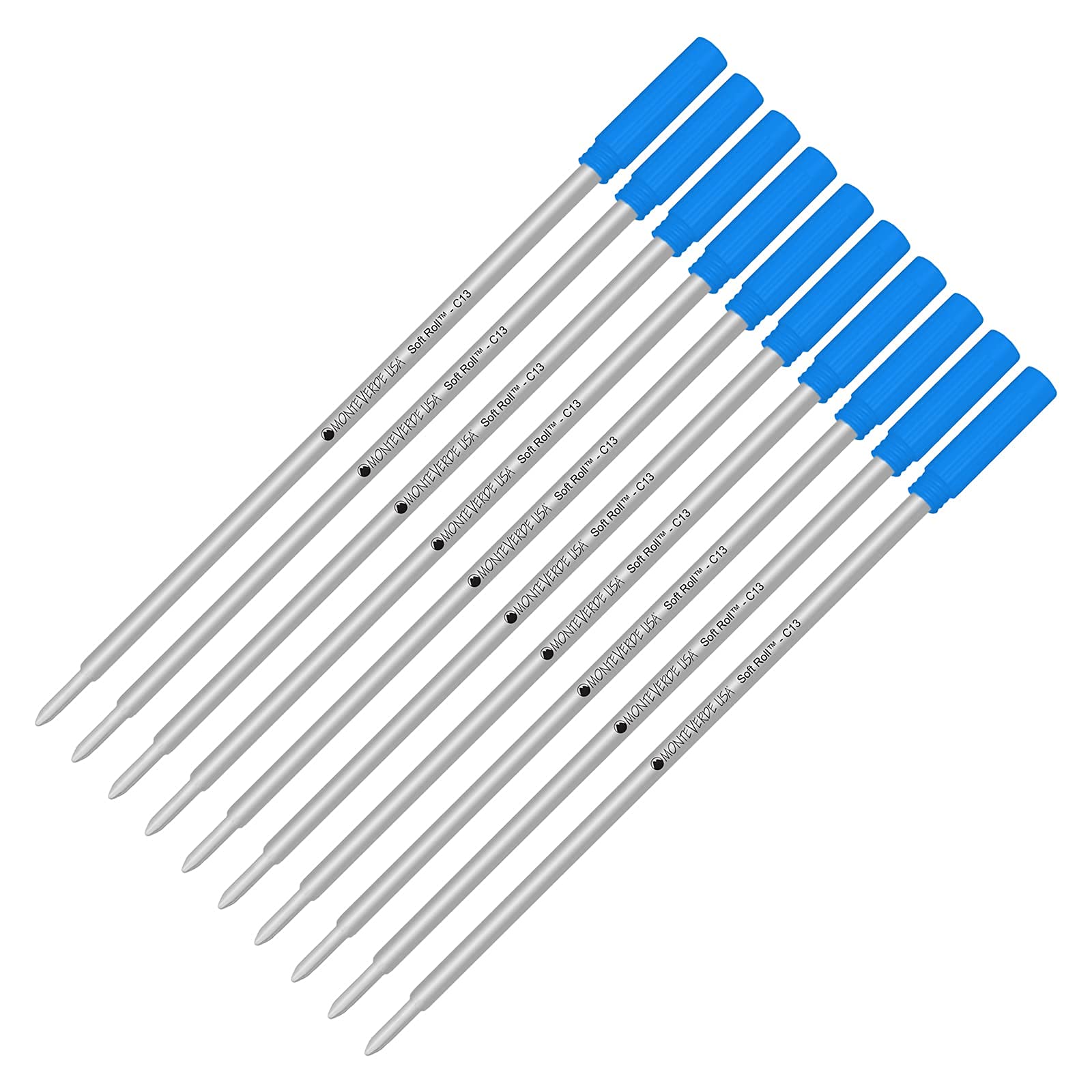 Monteverde Soft Roll Ballpoint Pen Refills - 10 Pack C13 Paste Ink Refills Compatible with Cross Style Pens - Medium Tip 0.7mm Turquoise - Perfect for Office, School, Journaling & Everyday Writing