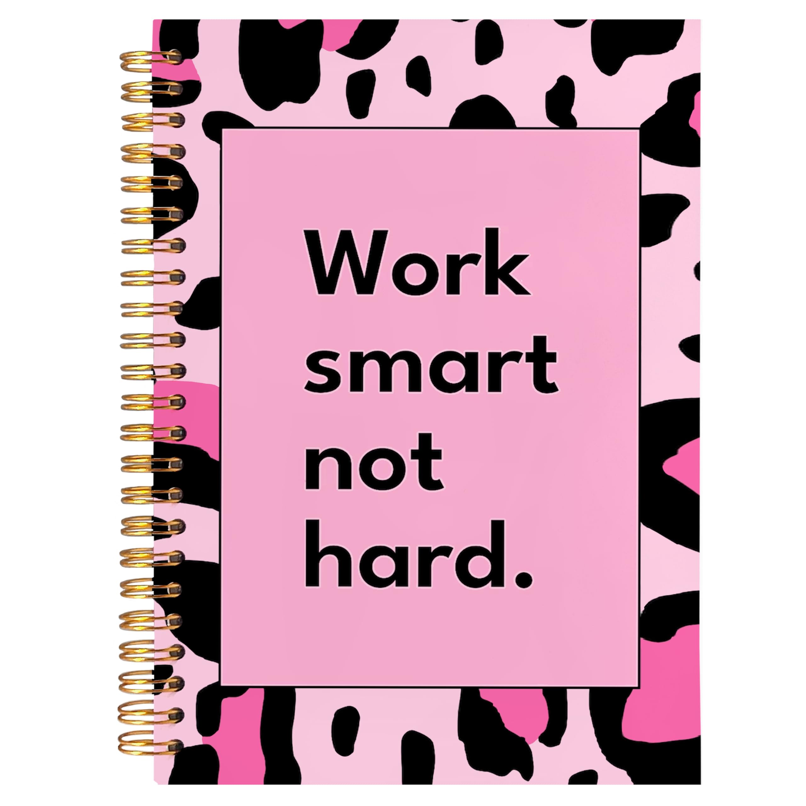 BearCake Hot Pink Leopard Print Notebook - Aesthetic Preppy Journal for Women, 5.5x8.3 Hardcover Spiral Notebook, Work Smart Not Hard Planner - Perfect Office & School Supplies for Note Taking, Gift Ideas & Daily Organization